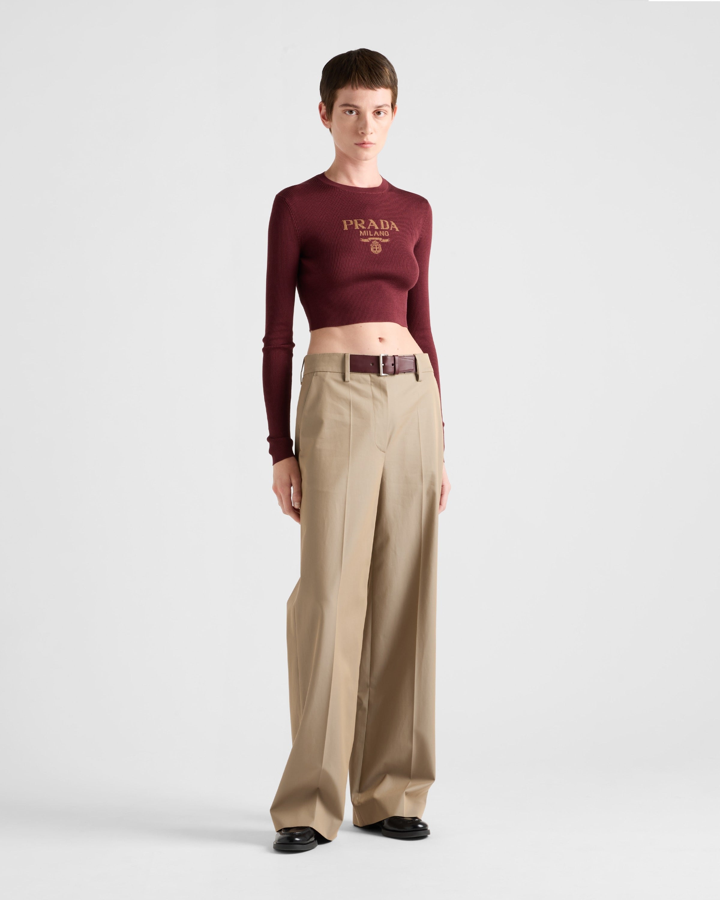 Cropped silk sweater with logo Amaranth Red/Maize Yellow