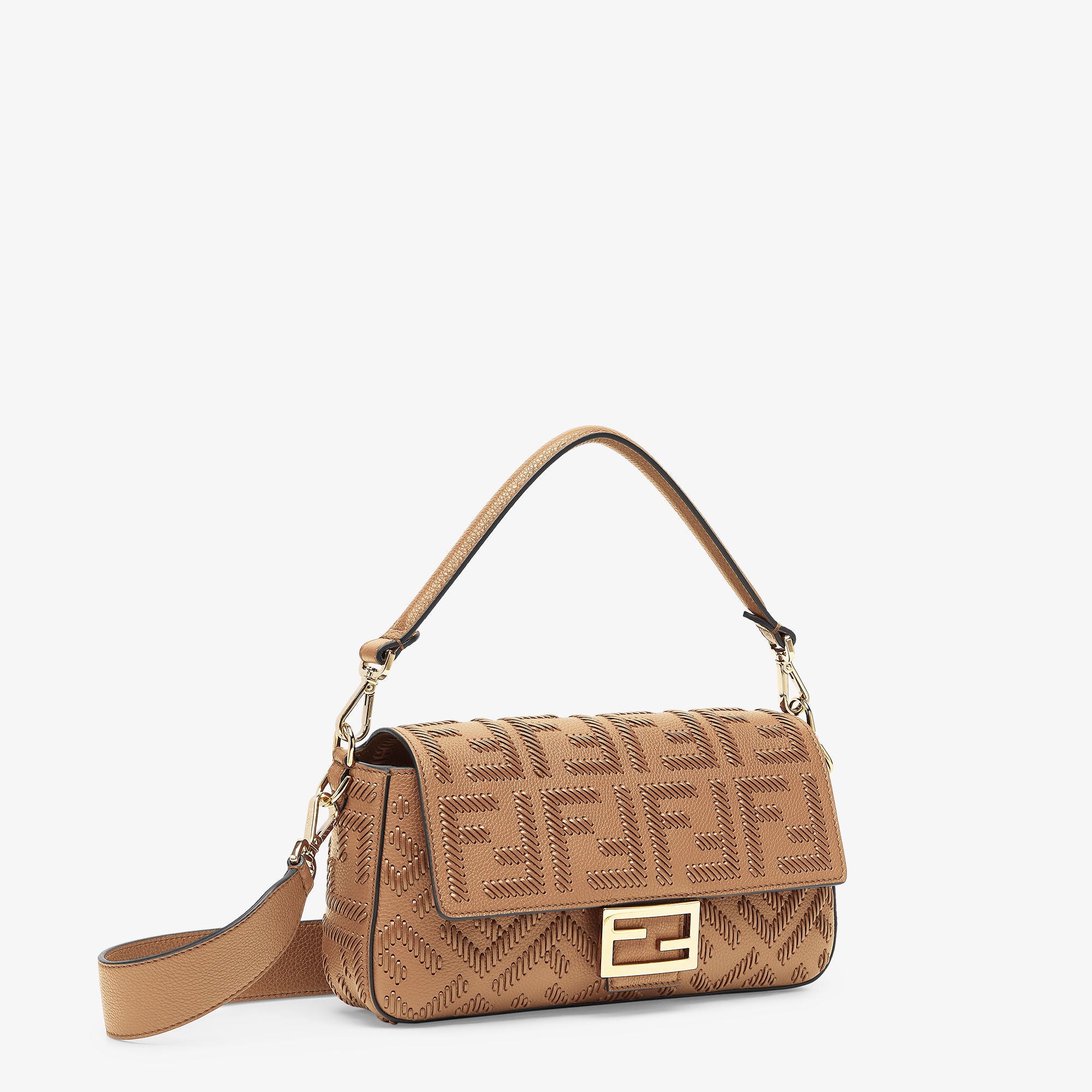 Baguette Cappuccino-colored leather bag with FF interlacing