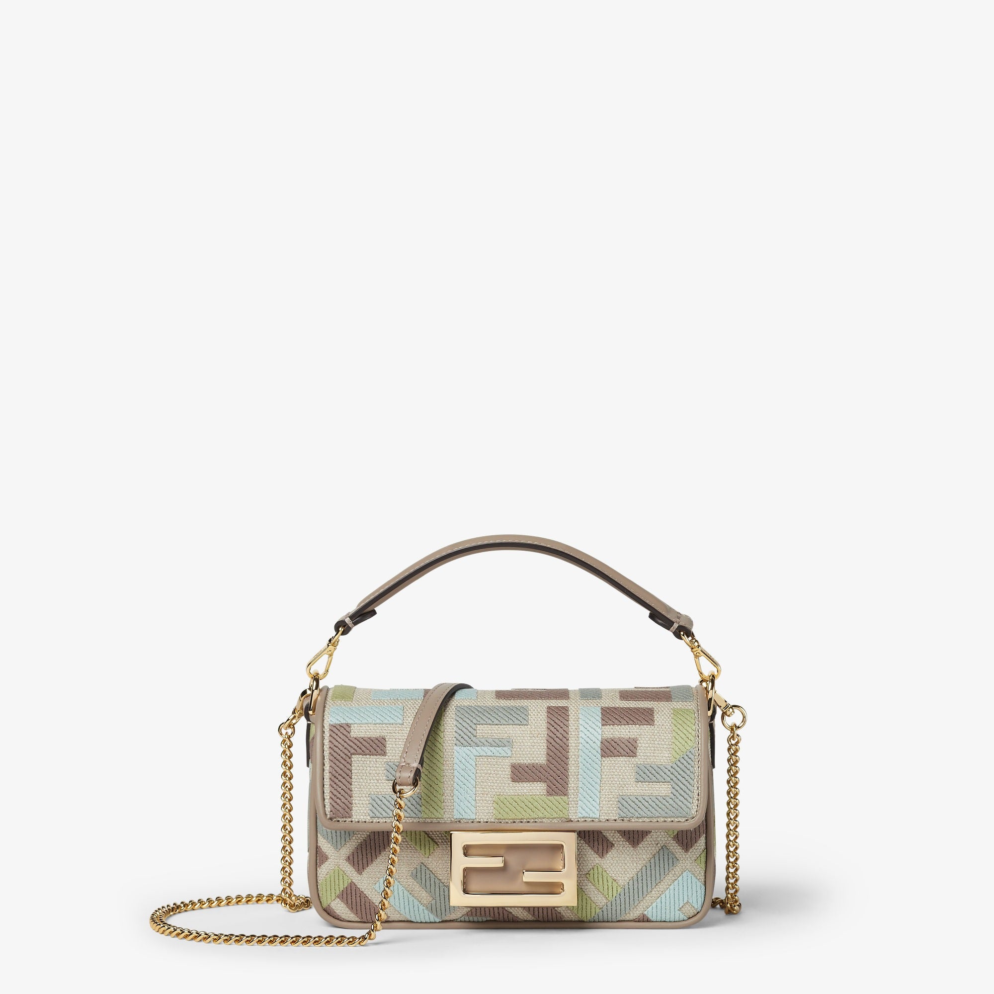 Baguette Mini Canvas bag with multicolor FF embroidery