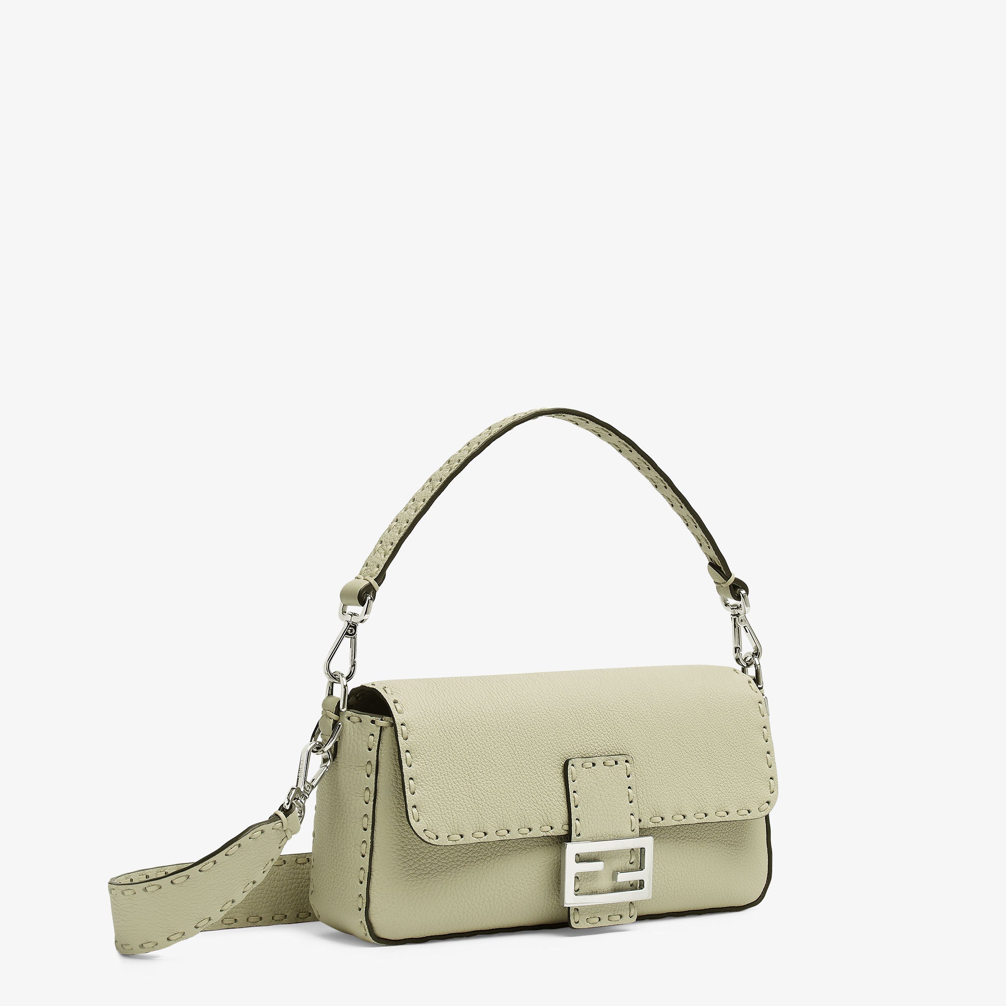 Baguette Sage green Selleria bag with 612 hand-sewn topstitches