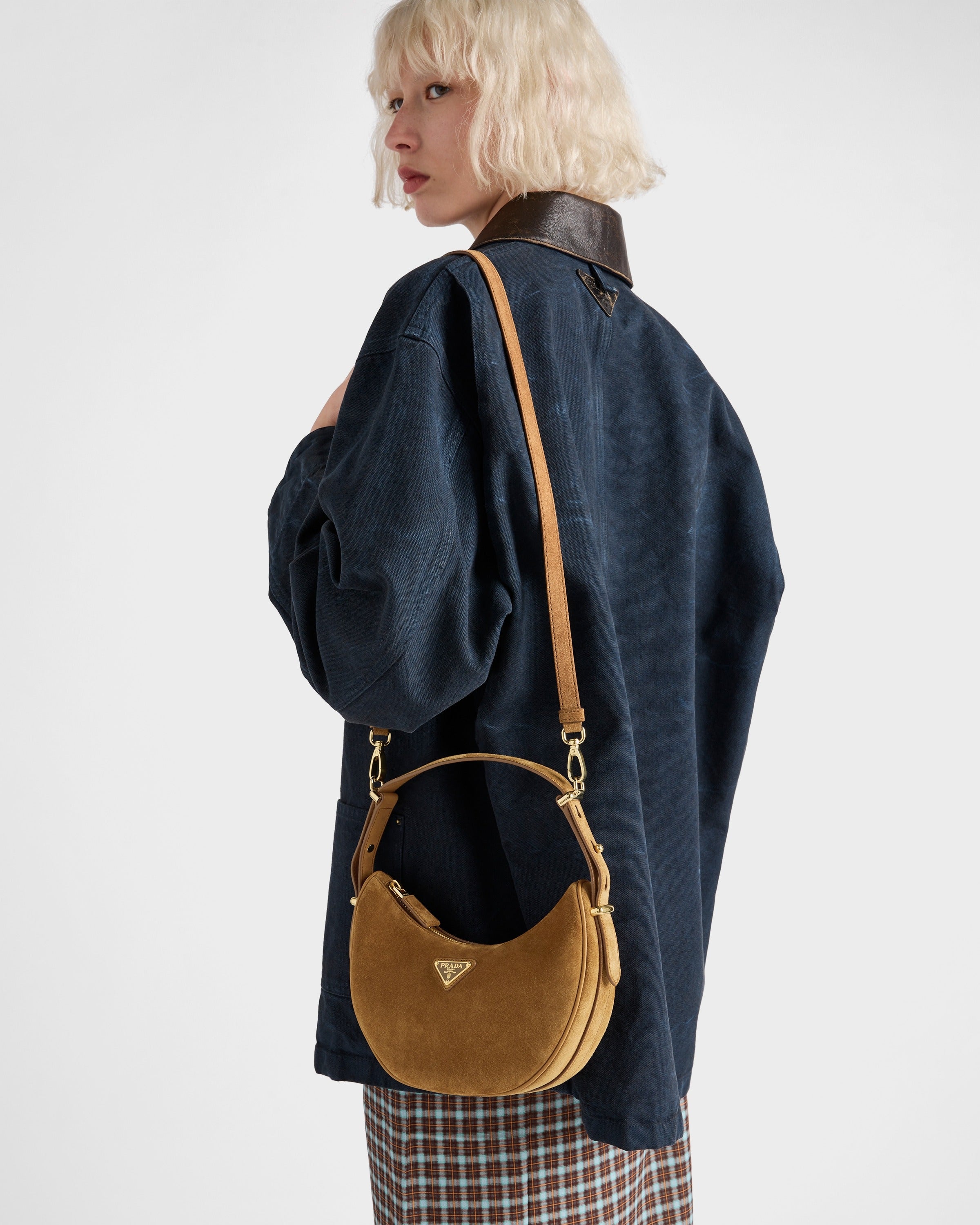 Prada Arqué suede shoulder bag Cinnamon