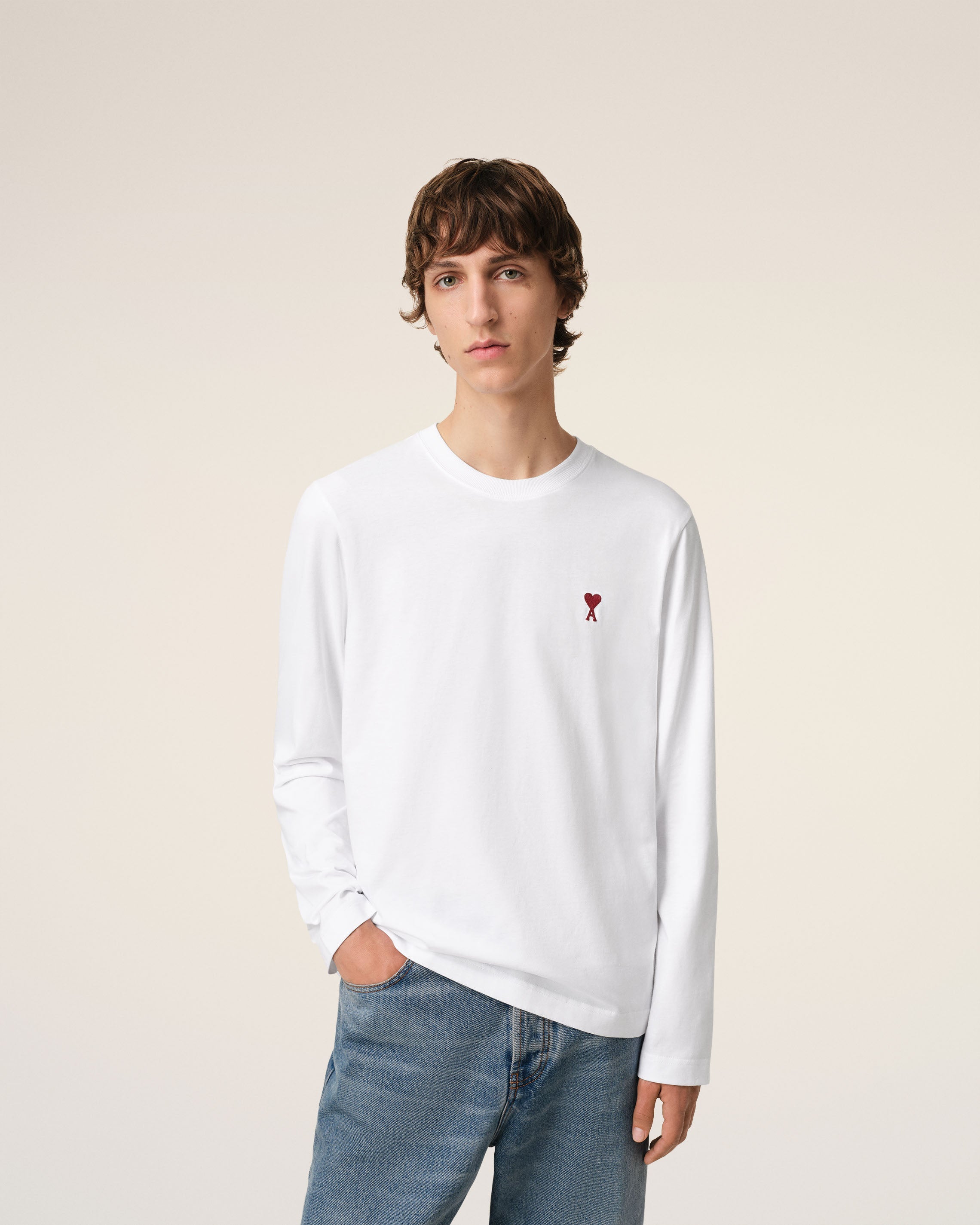 WHITE COTTON AMI DE COEUR LONG SLEEVES T-SHIRT WHITE