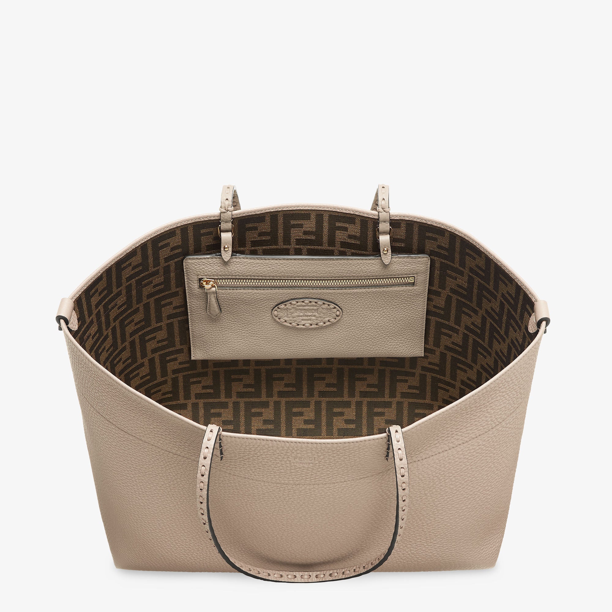 Medium Roll Dove gray Selleria shopper with 218 hand-sewn topstitches