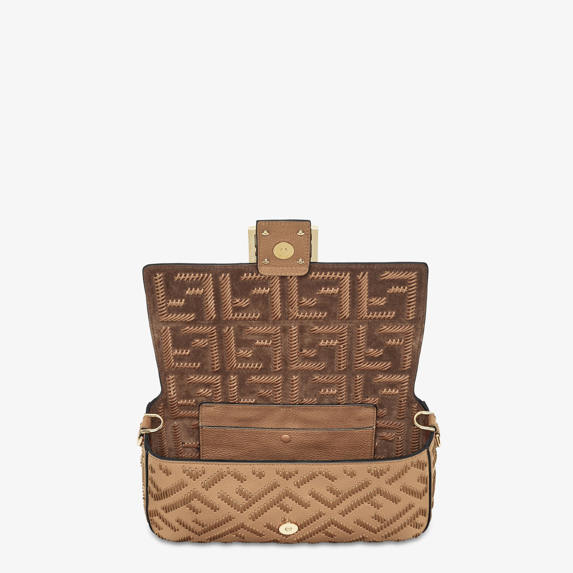Baguette Cappuccino-colored leather bag with FF interlacing