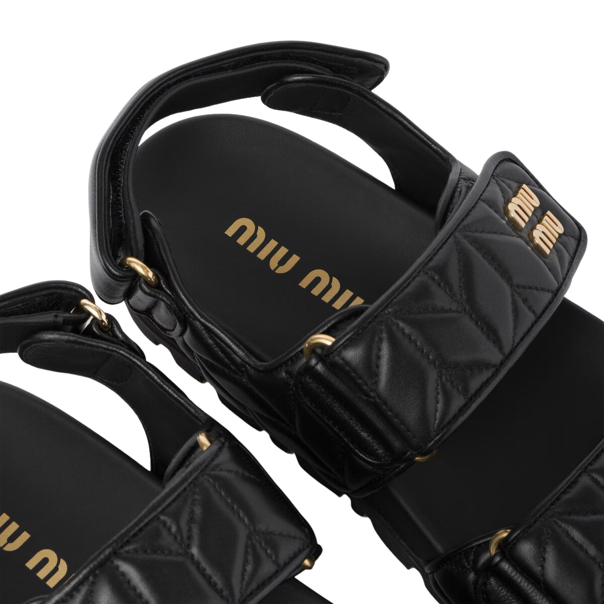 Miu Miu Sporty Matelassé Nappa Leather Sandals Black