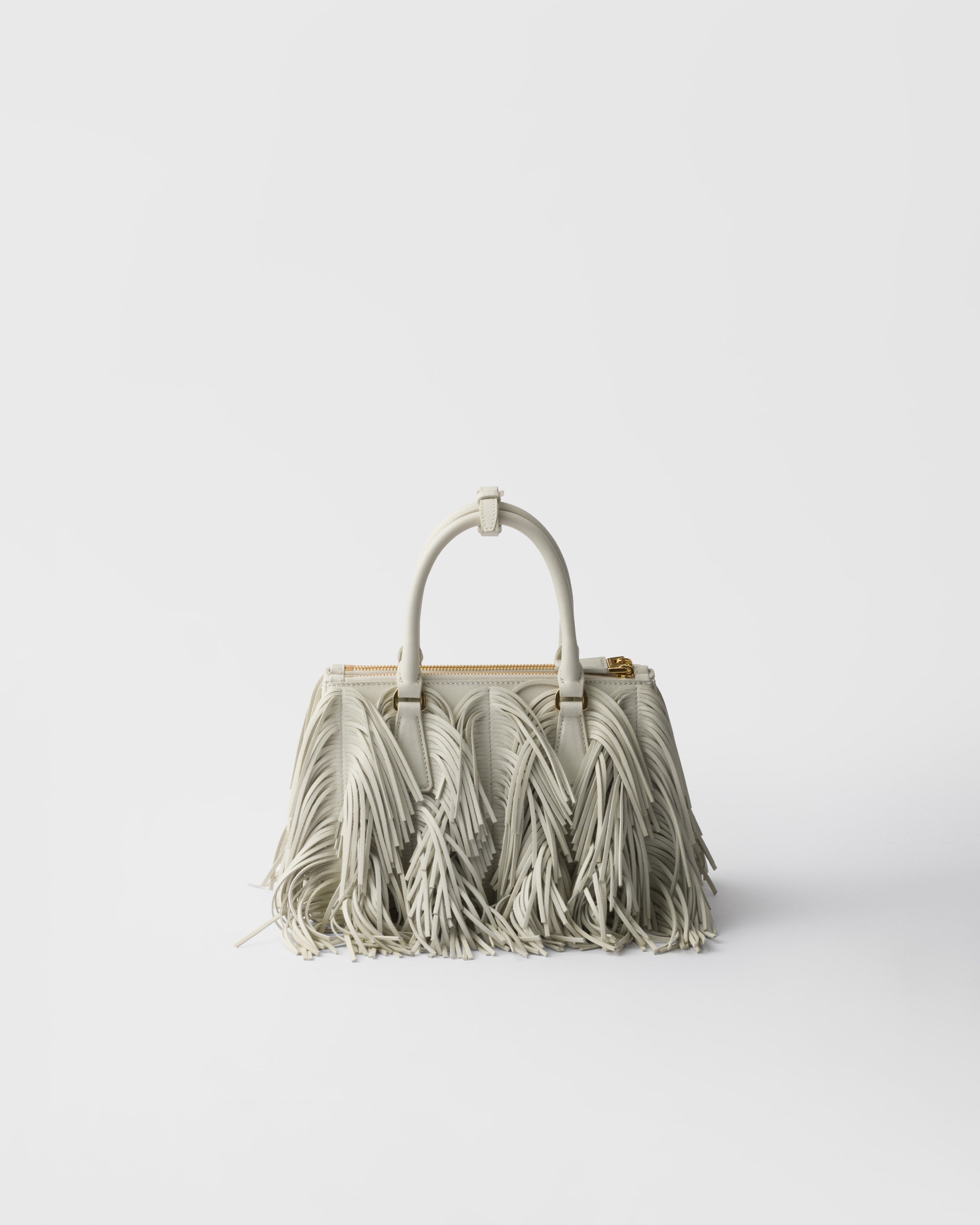 Prada Galleria small leather bag with fringe White