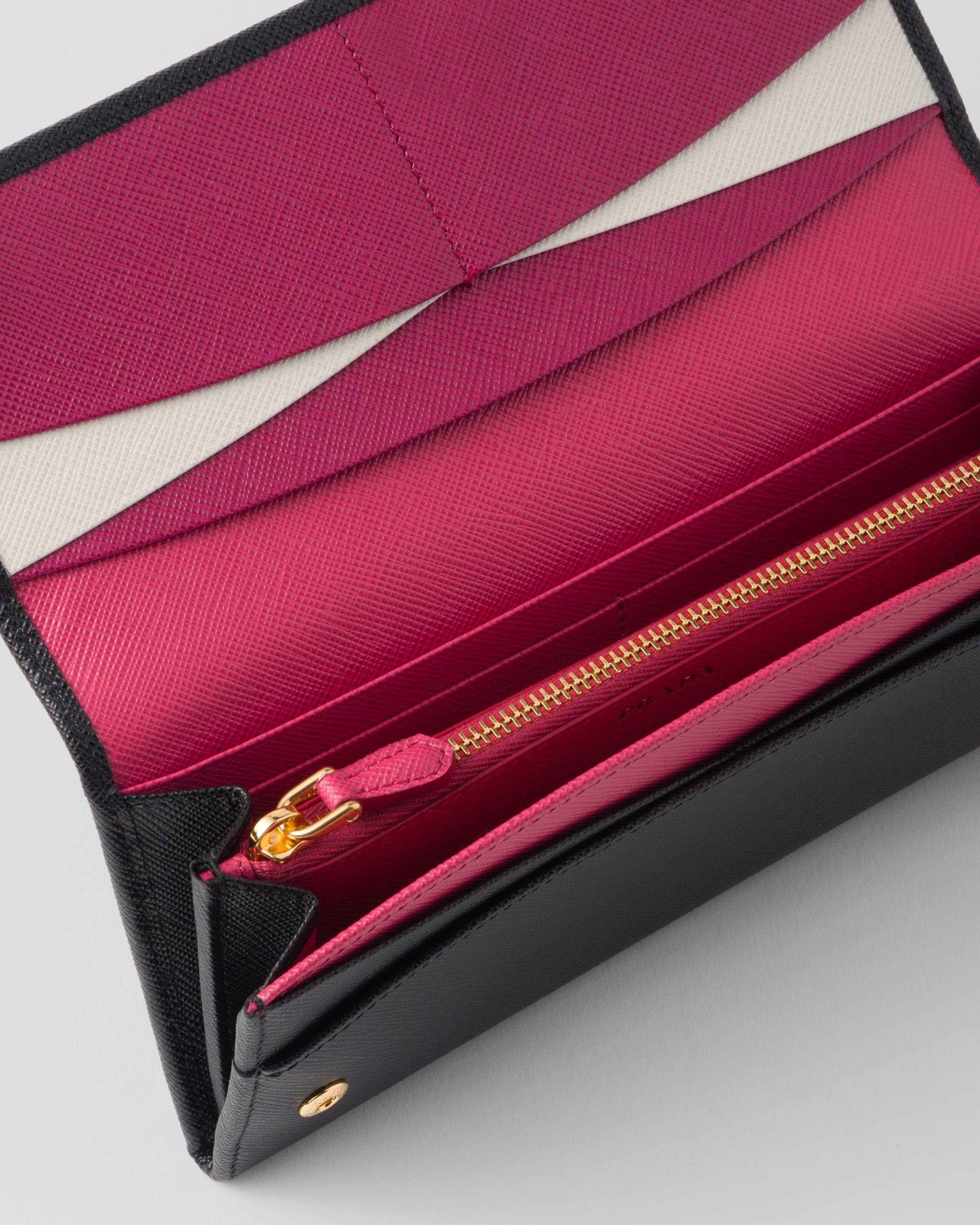 Large Saffiano Leather Wallet Black/Hibiscus