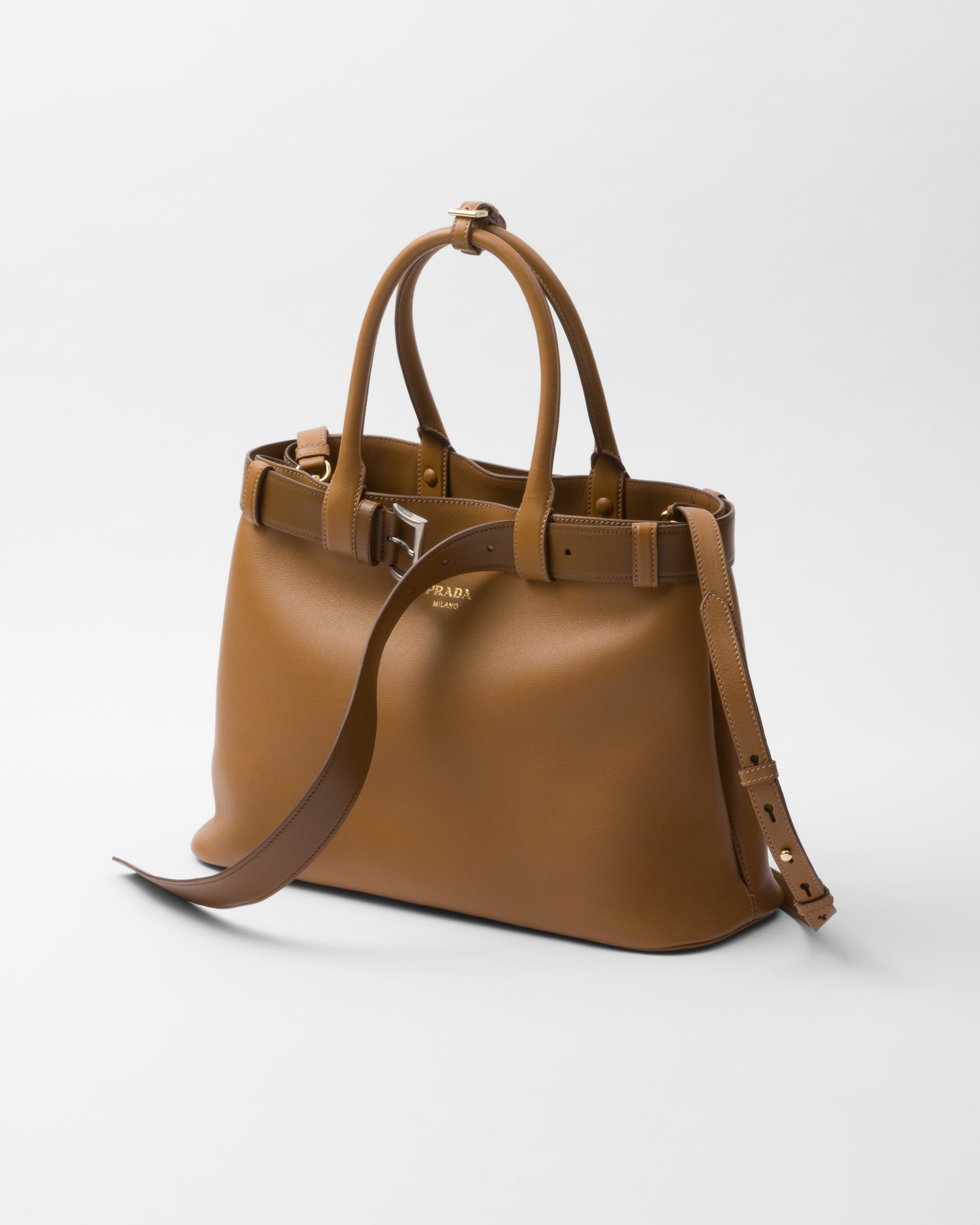 Prada Buckle large leather handbag with belt Caramel