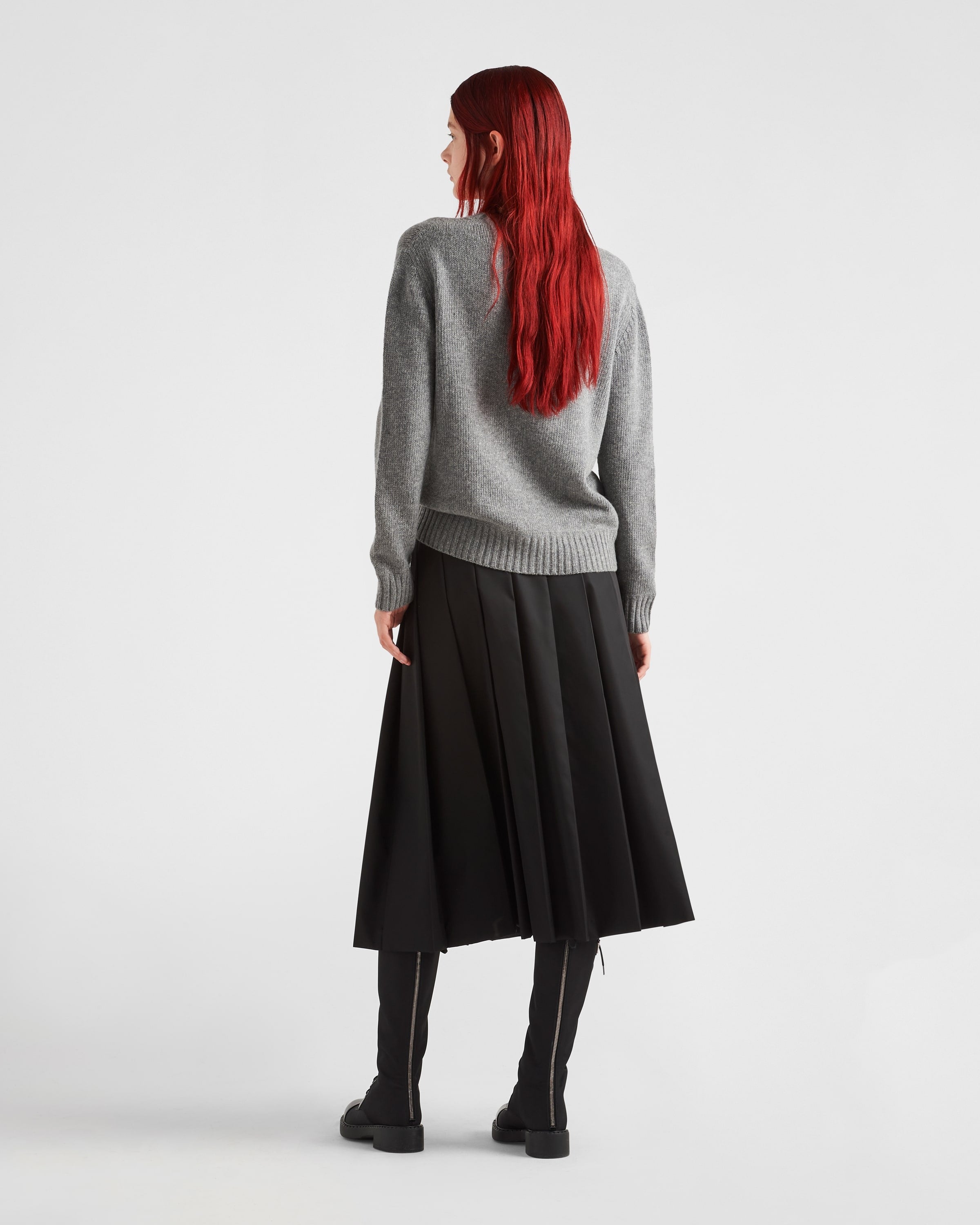 Cashmere and wool Prada logo crew-neck sweater Grey