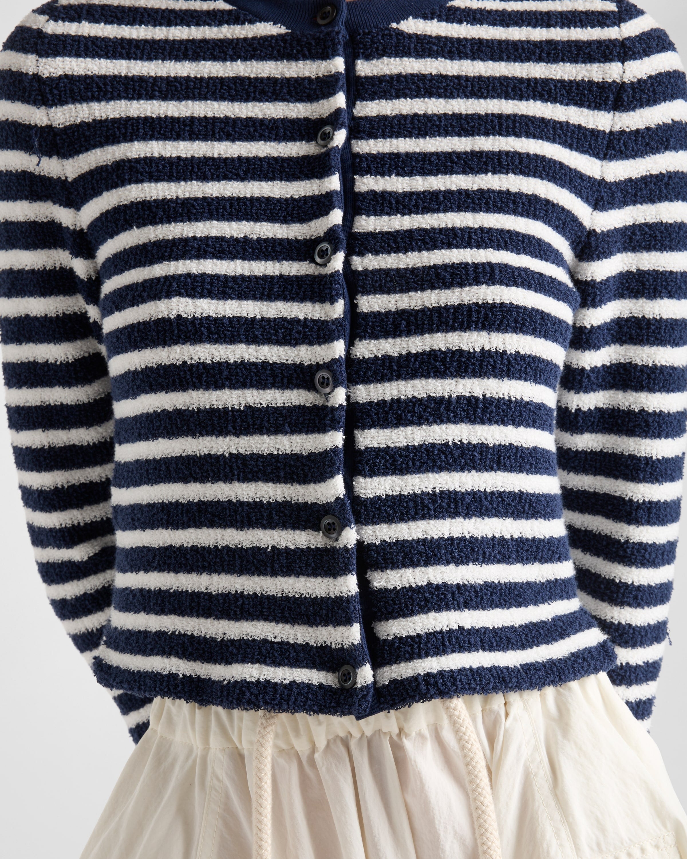 Cotton bouclé cardigan Navy Blue/Natural