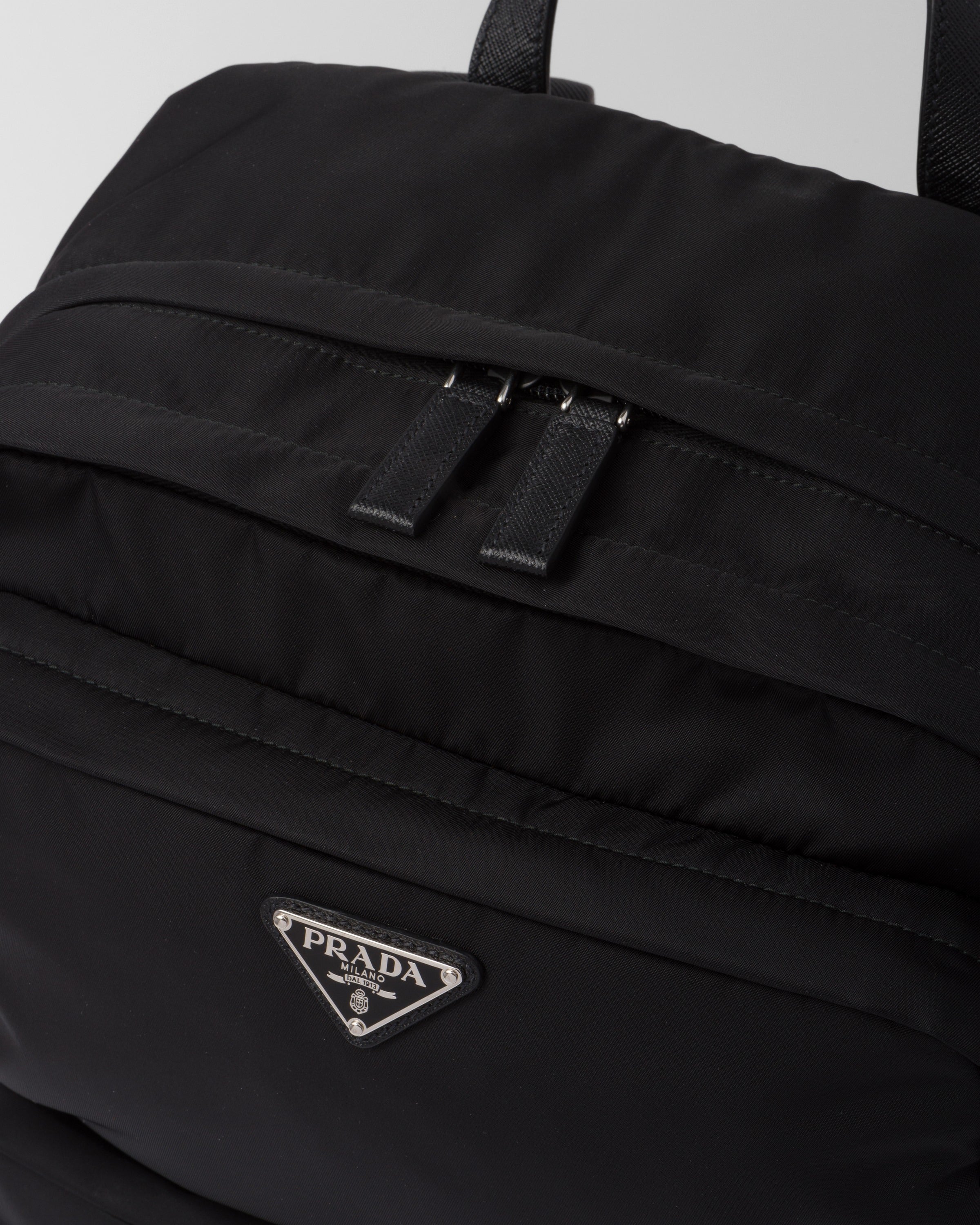Re-Nylon and Saffiano leather backpack Black
