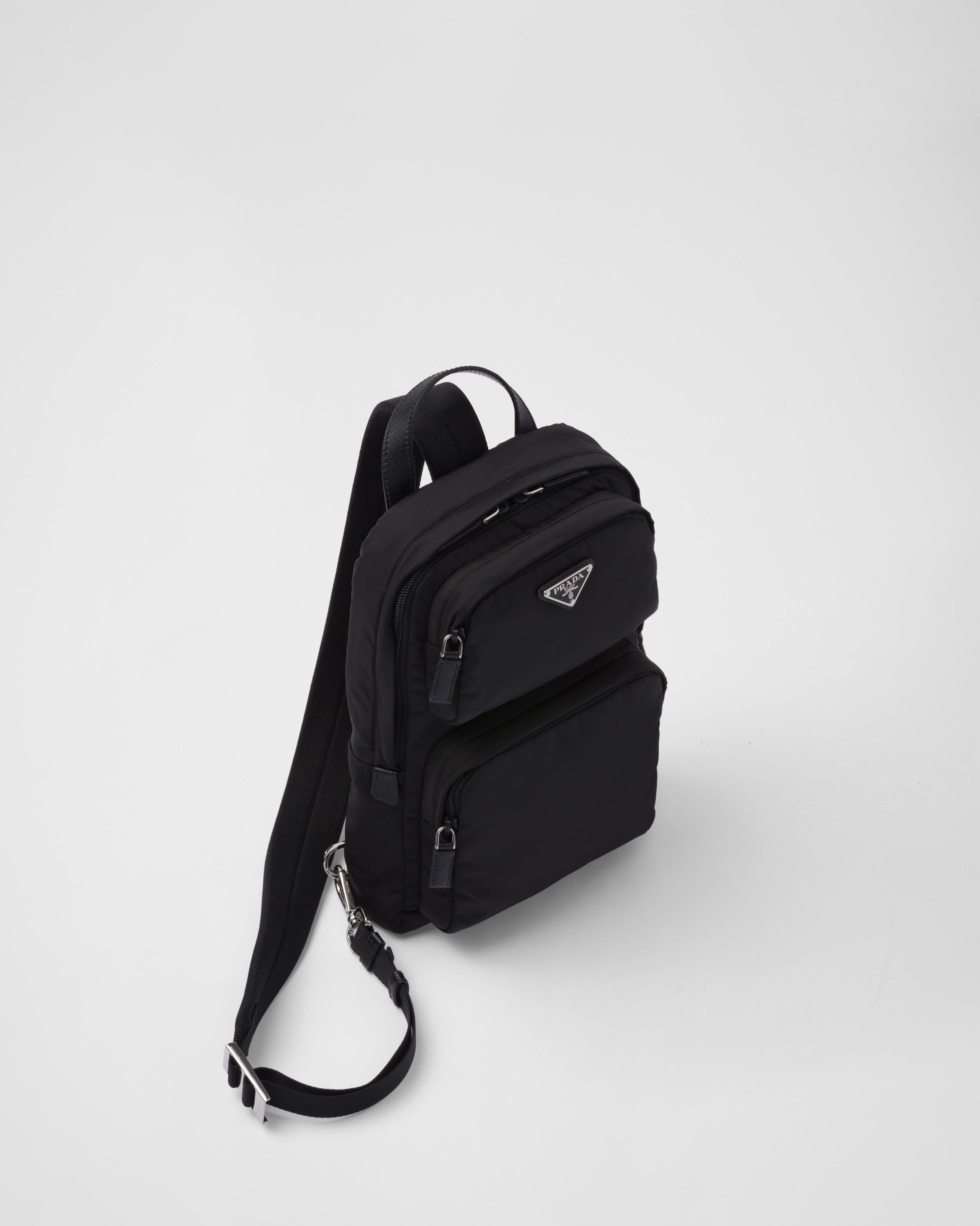 Re-Nylon and Saffiano leather backpack Black