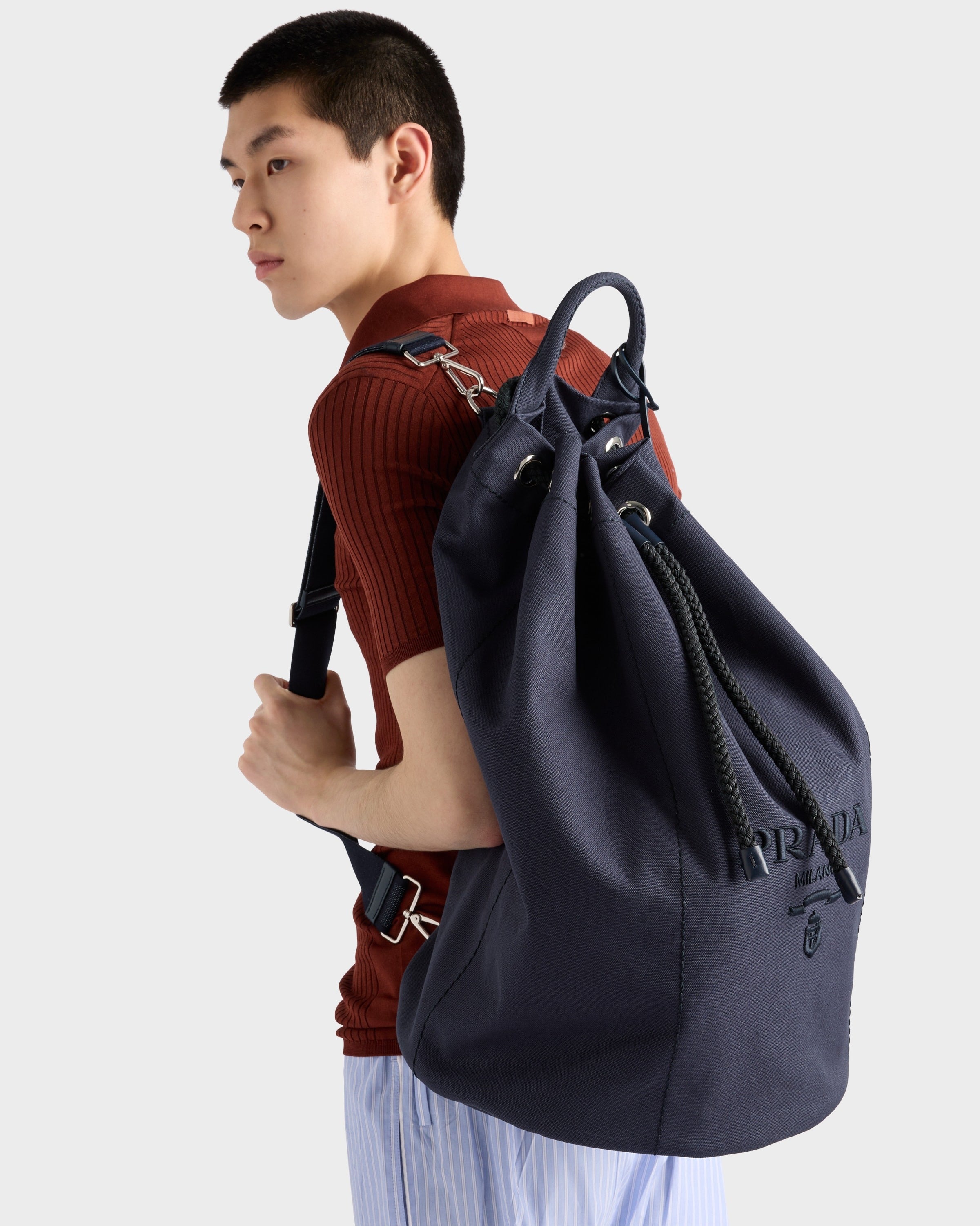 Canvas drawstring duffle bag Baltic Blue