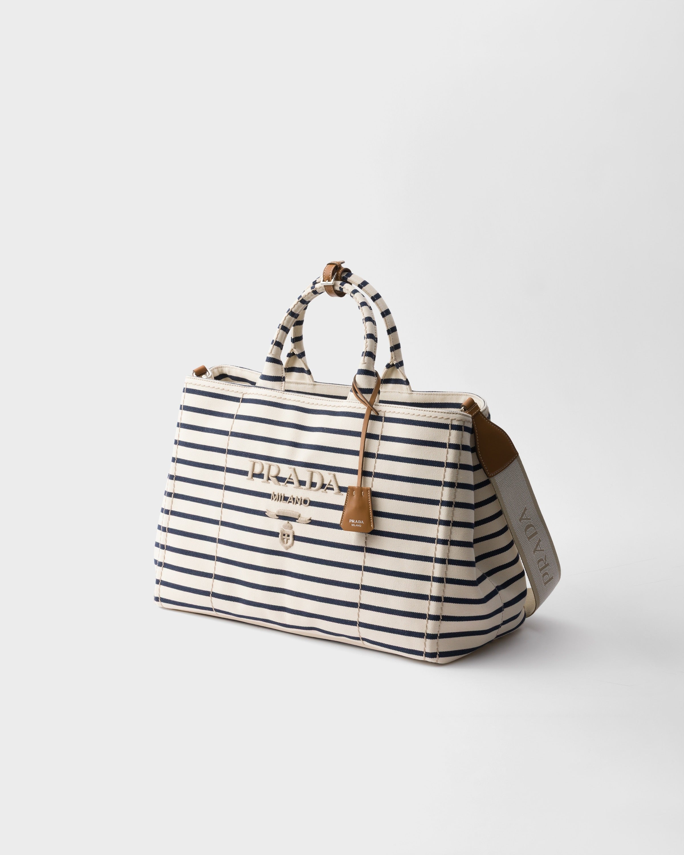 Striped canvas tote bag Ivory/Blue