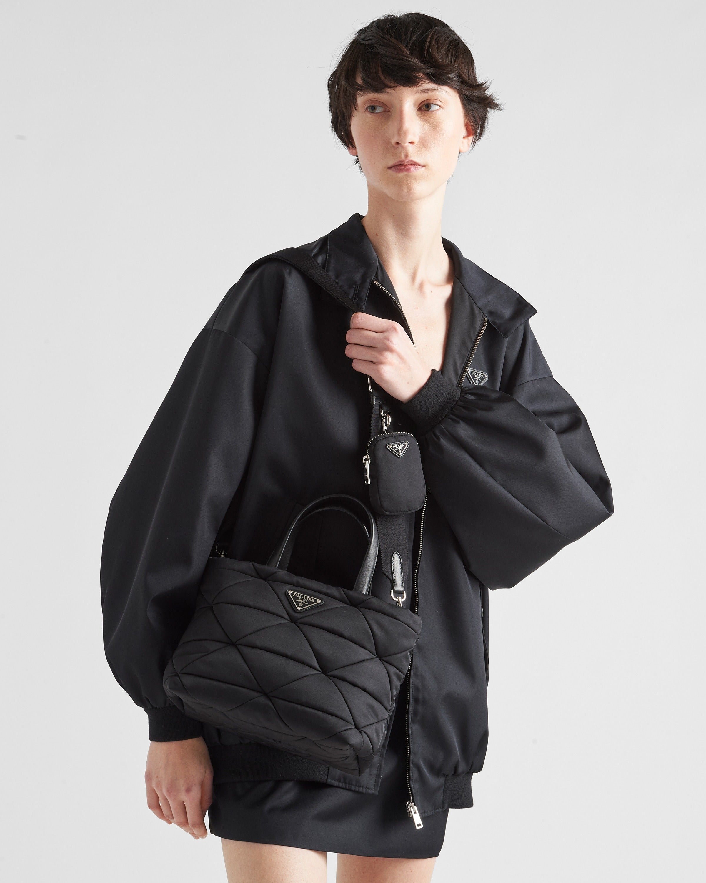 Padded Re-Nylon tote bag Black