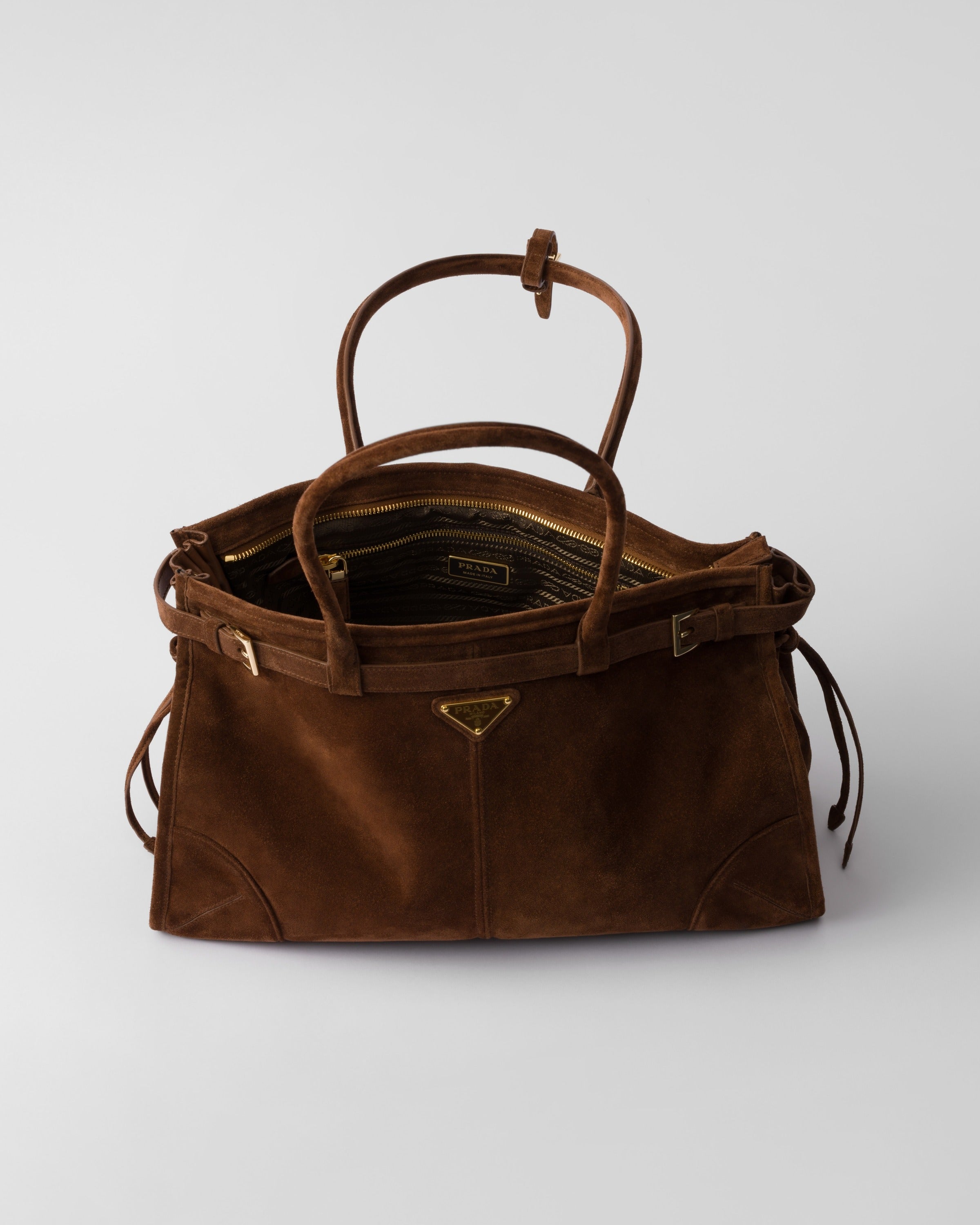 Prada Bonnie large suede handbag Cocoa Brown