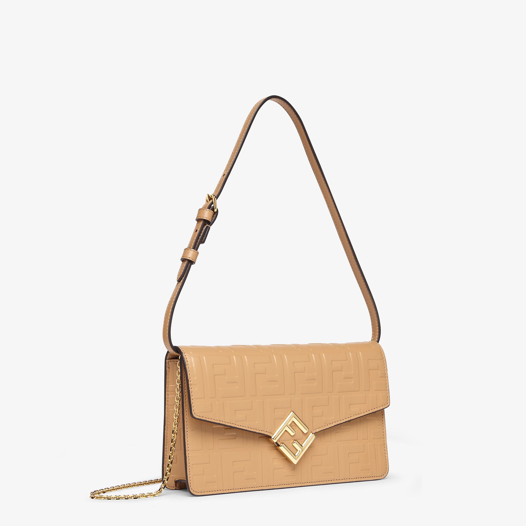 FF Diamonds Wallet On Chain Light brown FF leather wallet