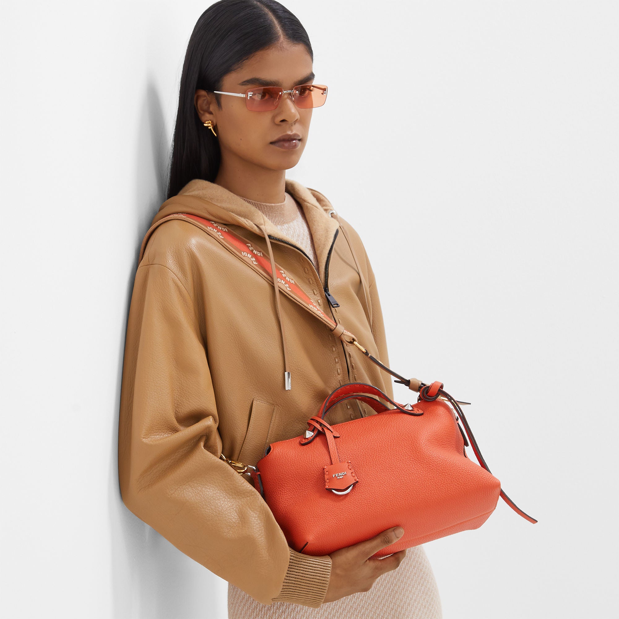 By The Way Selleria Medium Orange Selleria bag with 192 hand-sewn topstitches