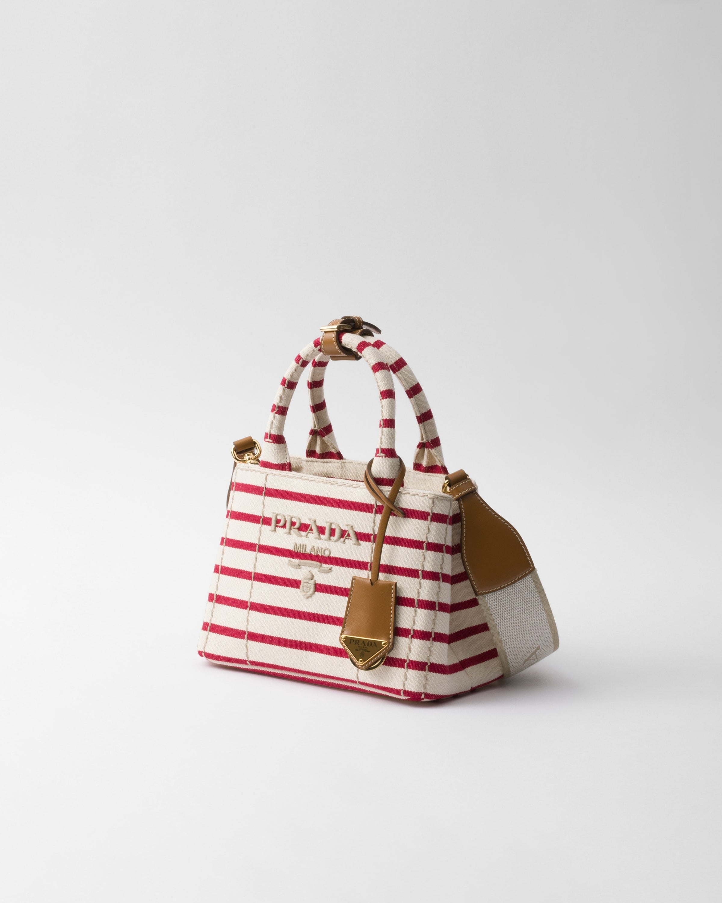 Prada Jardinière striped cotton canvas mini-bag Pomegranate Yellow/Red