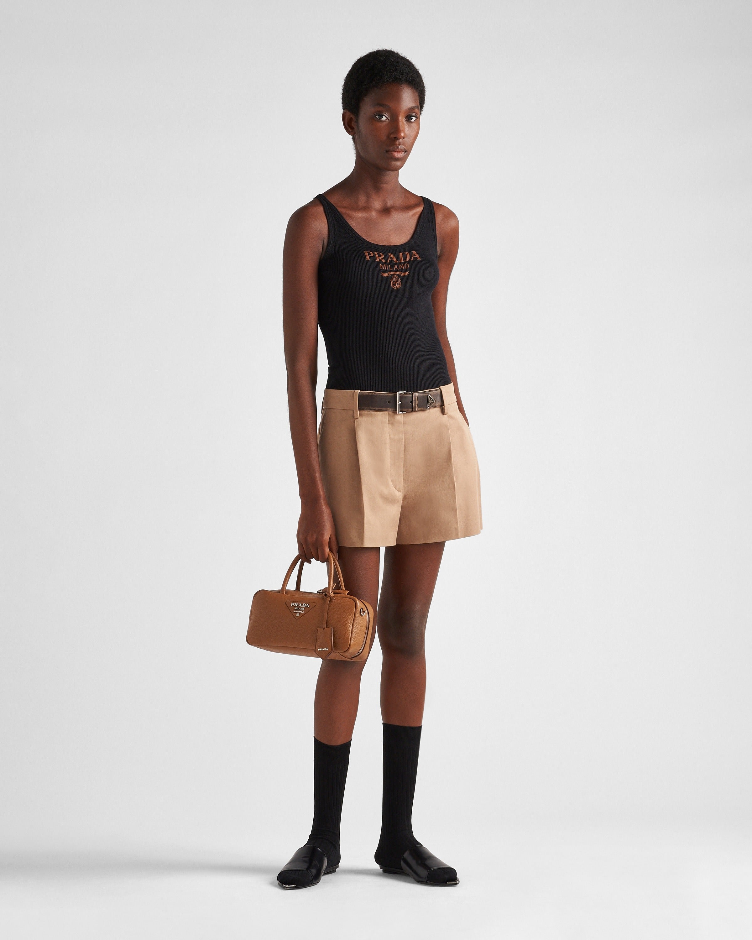 Silk tank top with logo Black