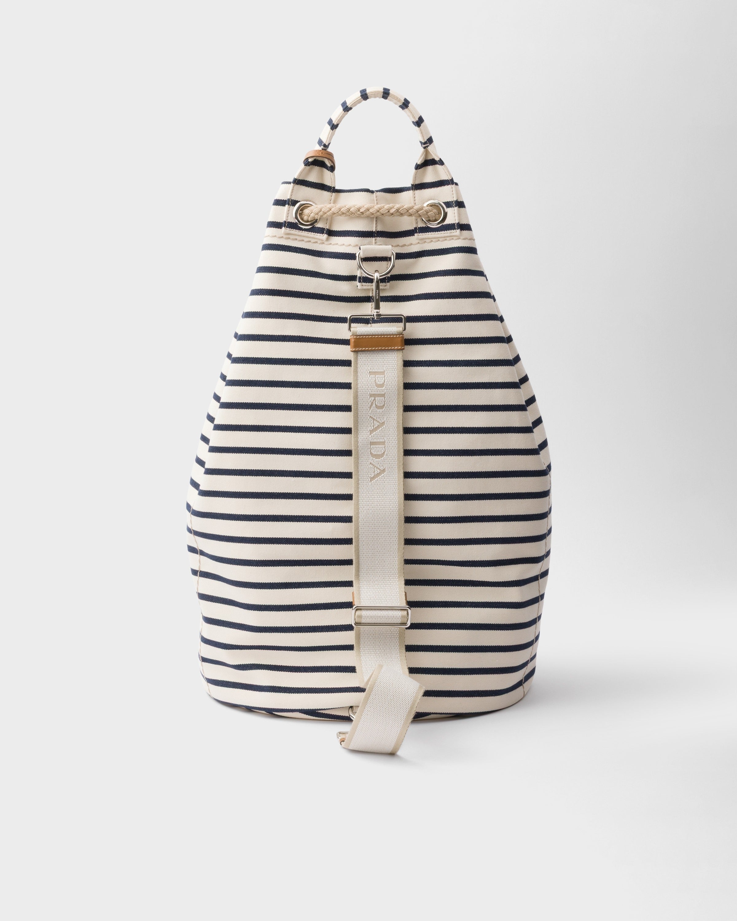 Striped canvas drawstring duffel bag Ivory/Blue