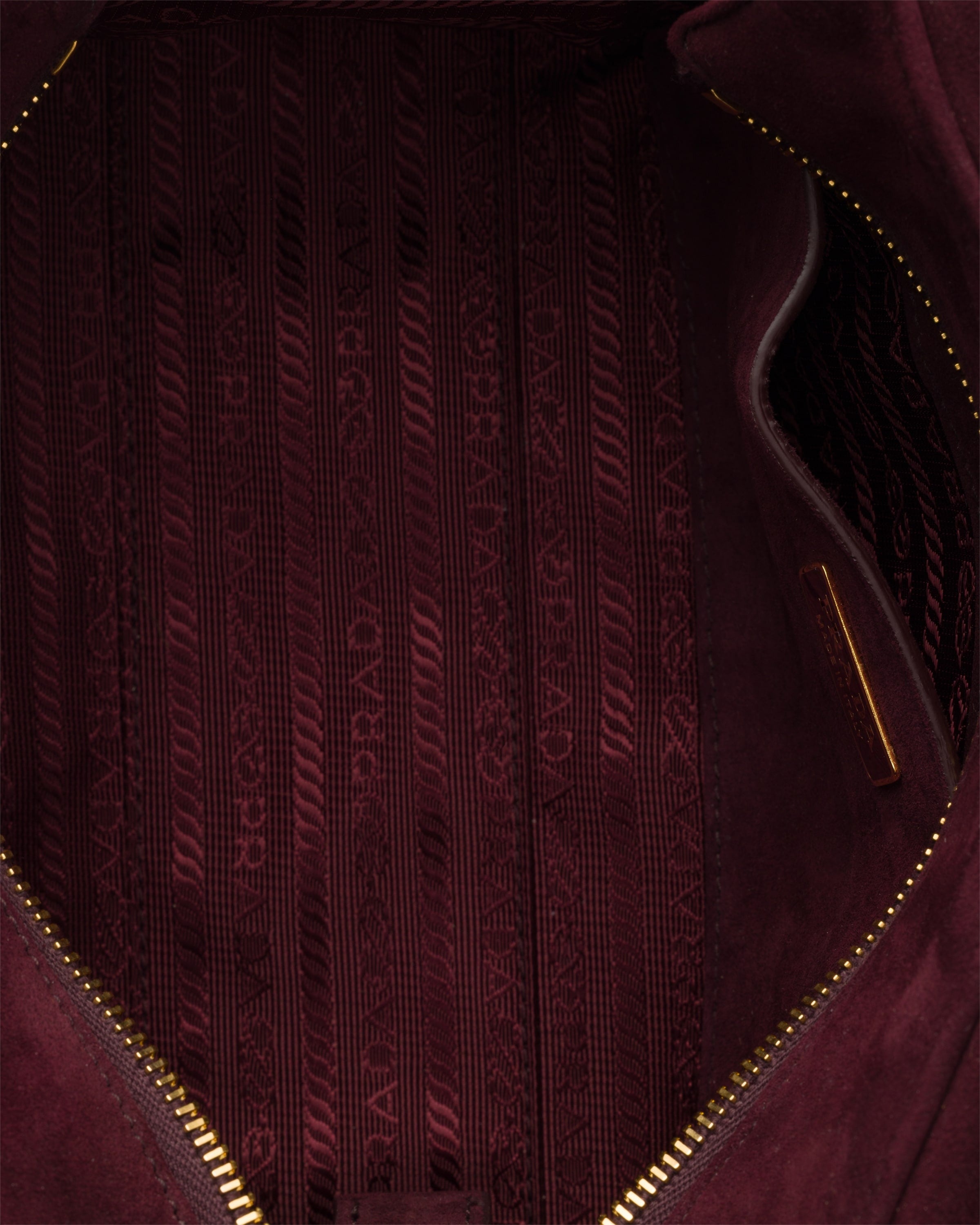 Prada Explore medium suede shoulder bag with flap Burgundy