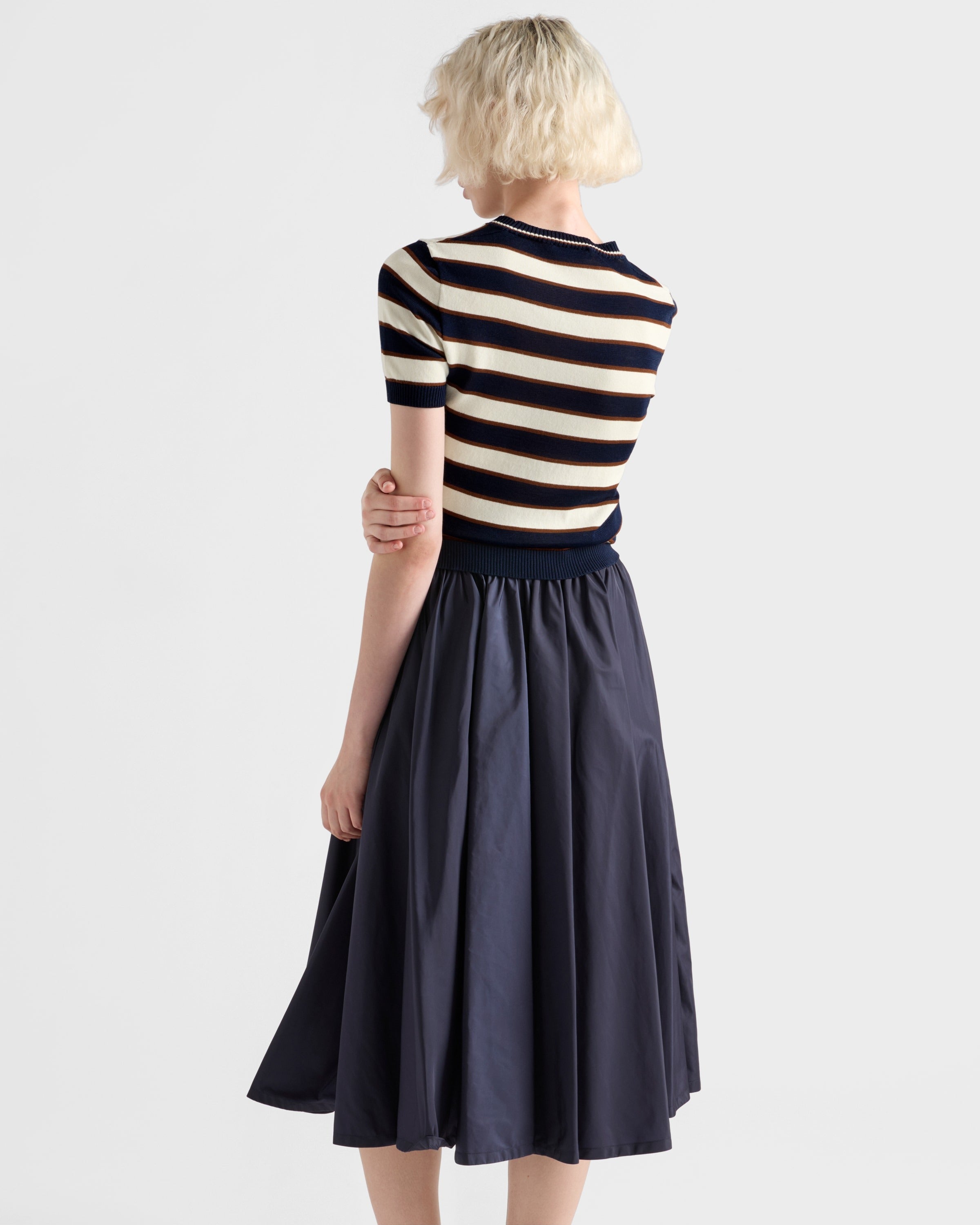 Striped crew-neck cotton sweater Navy Blue/Natural