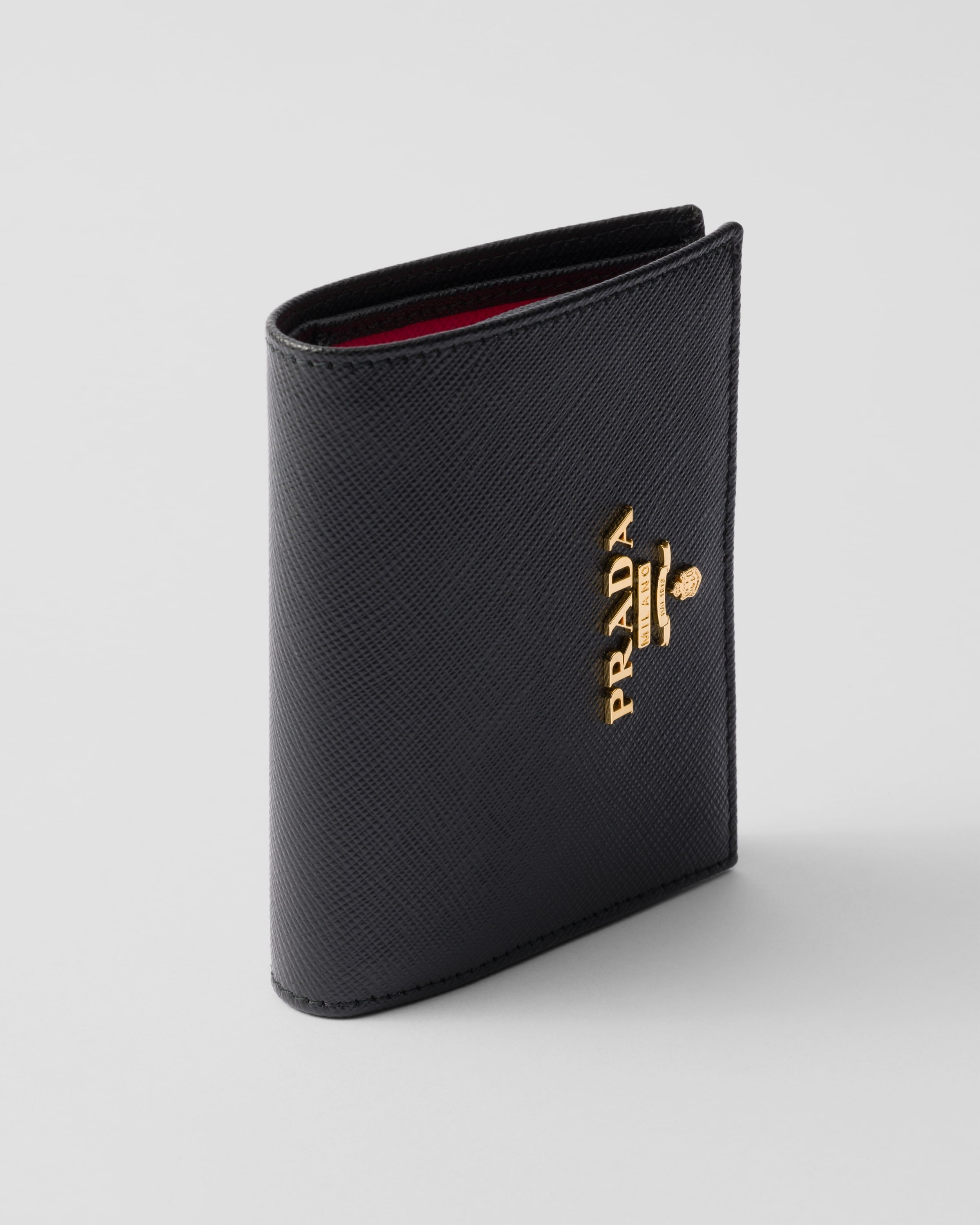 Small Saffiano Leather Wallet Black/Hibiscus