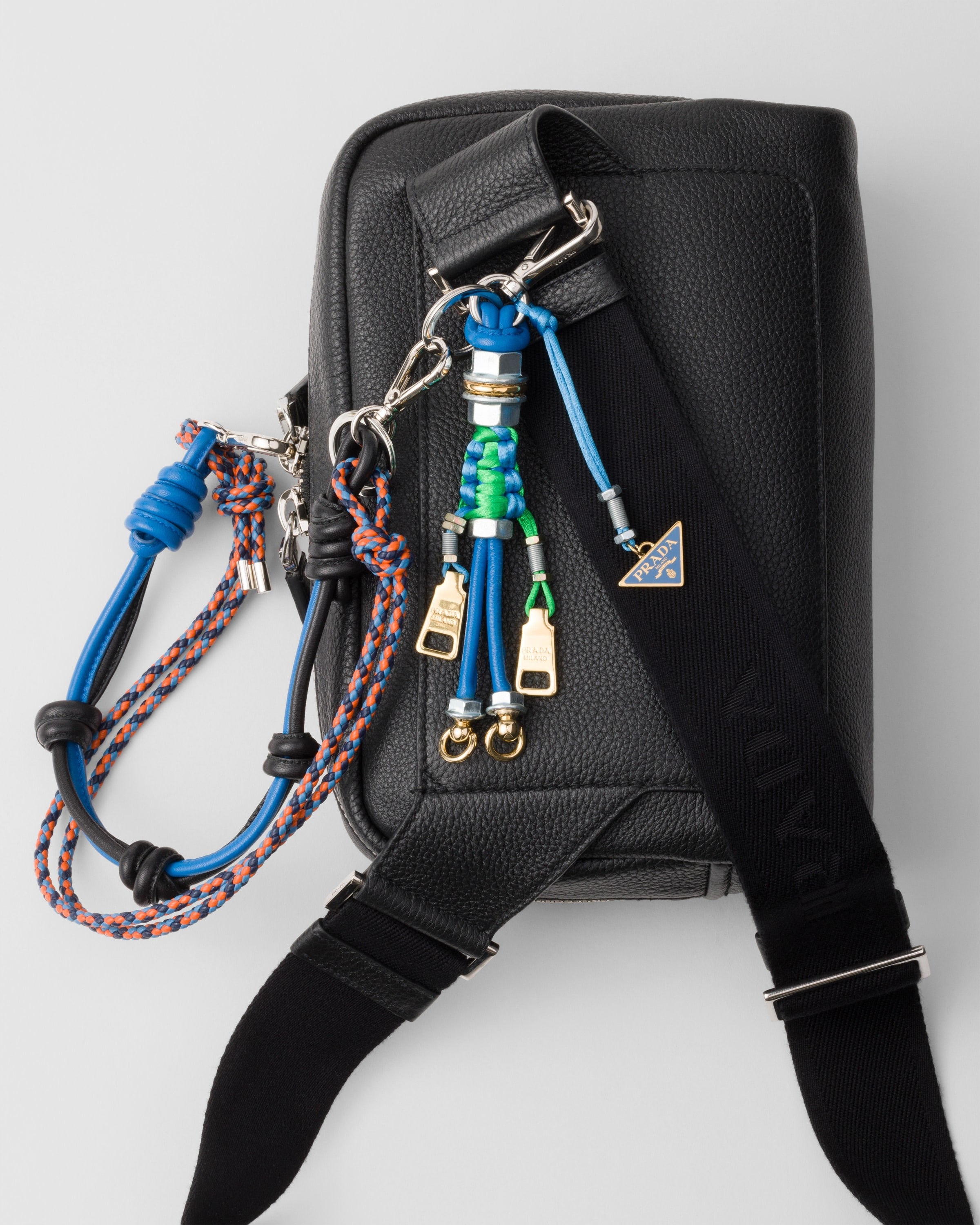 Leather shoulder bag with charm Black