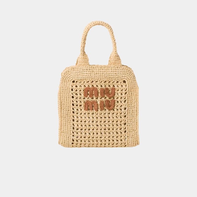 Raffia-Effect Crochet Fabric Tote Bag