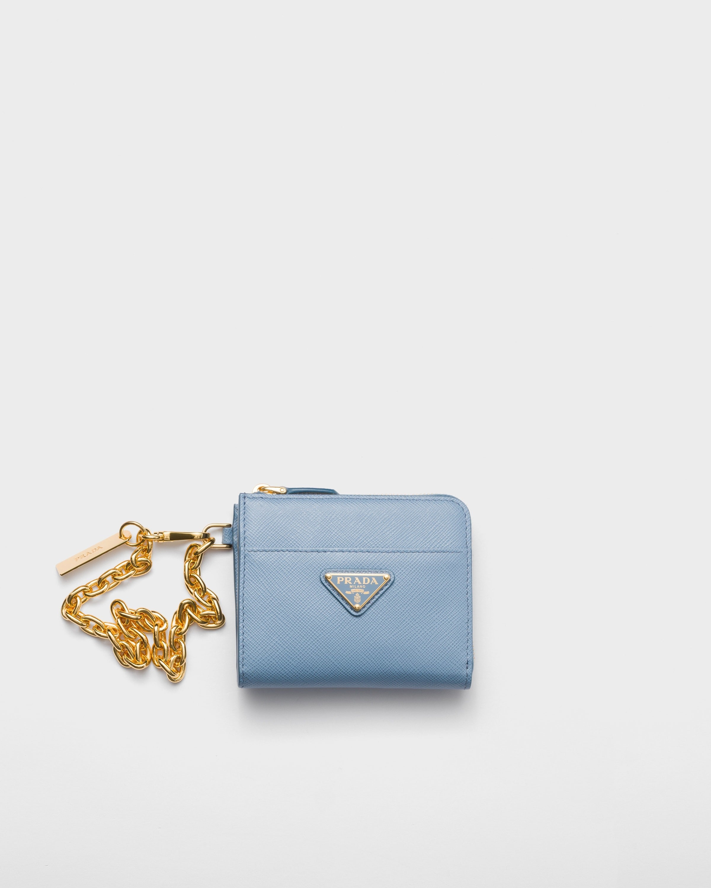Small Saffiano leather zipper wallet Astral Blue