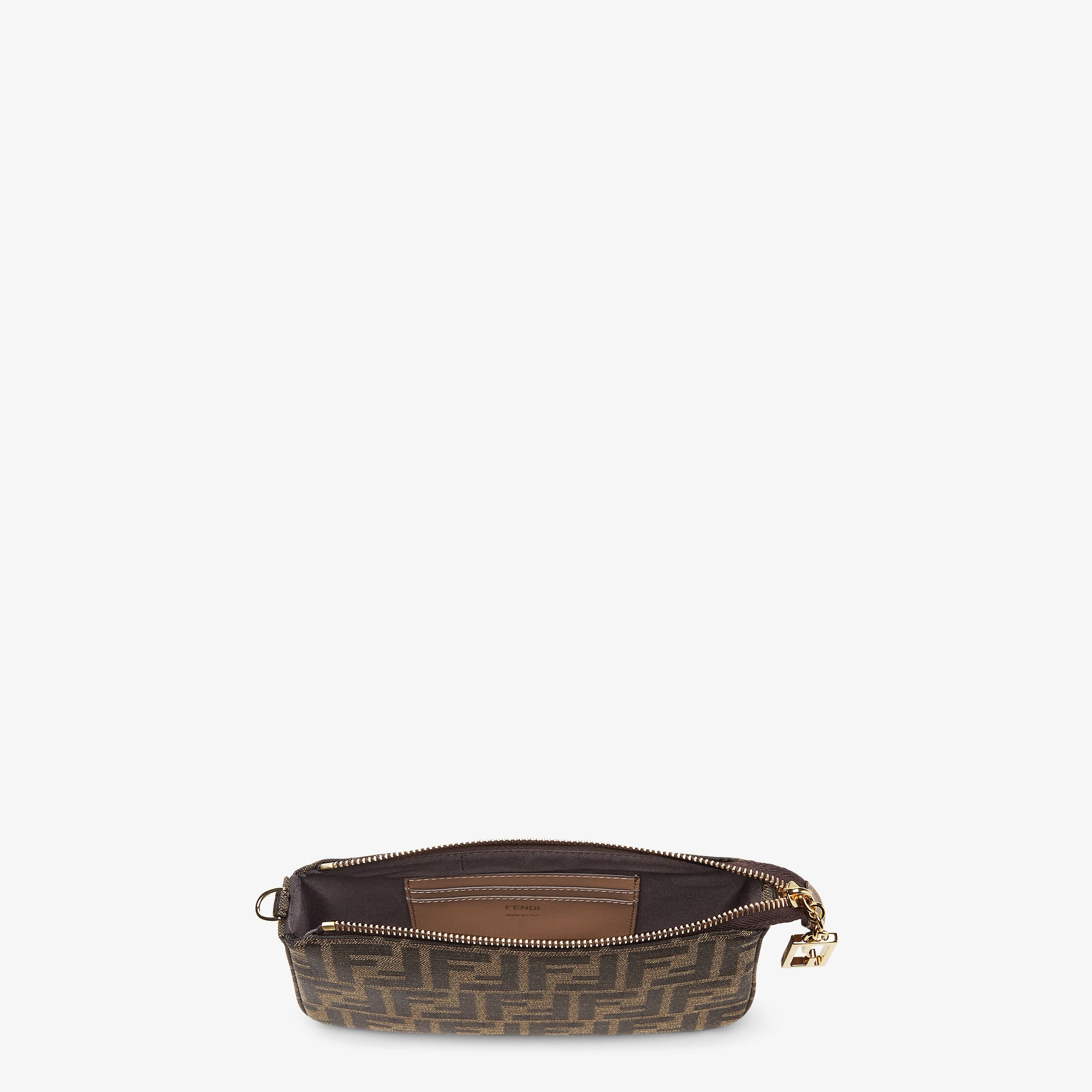 Baguette Pouch Brown jacquard FF fabric clutch with chain