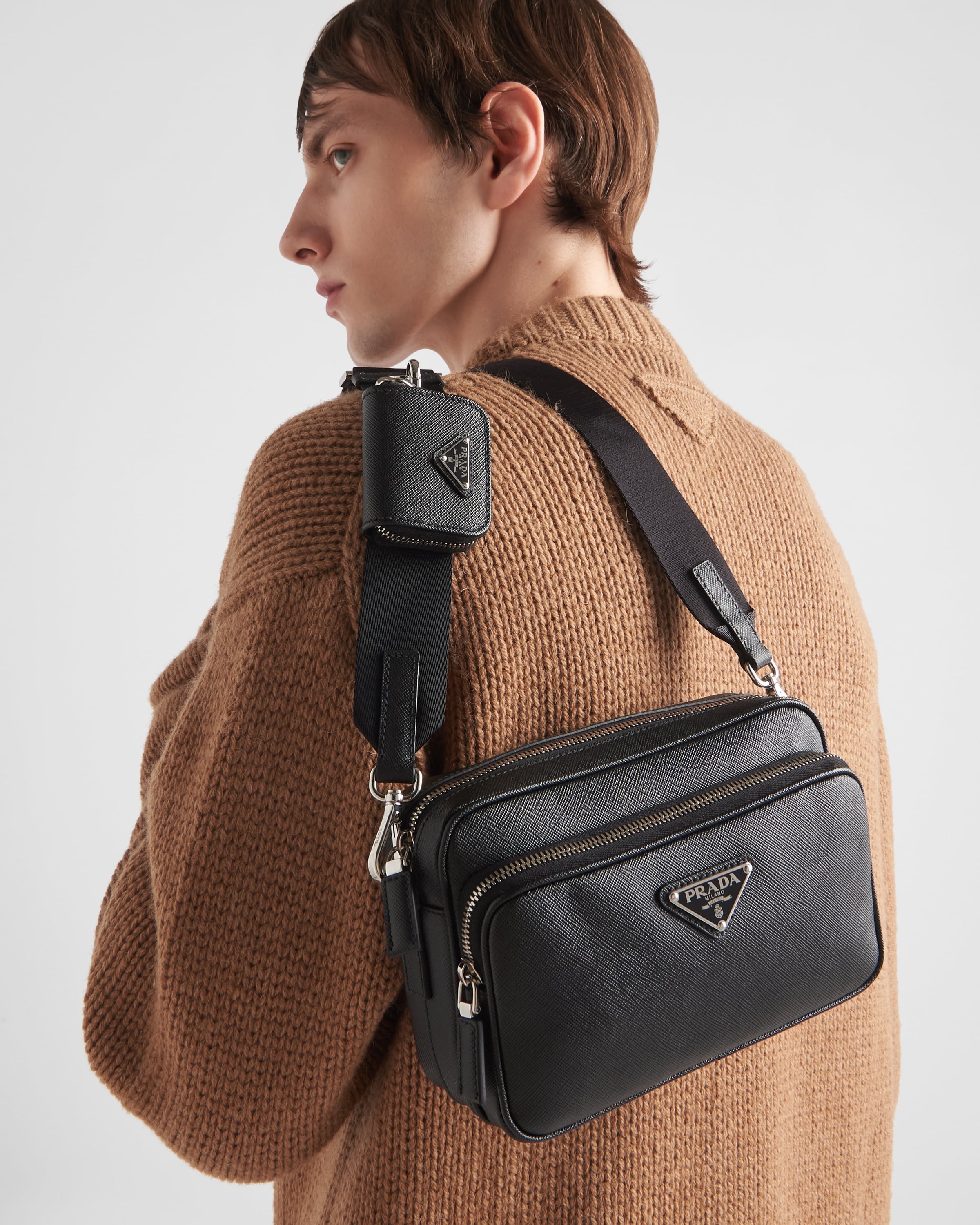 Saffiano leather shoulder bag Black