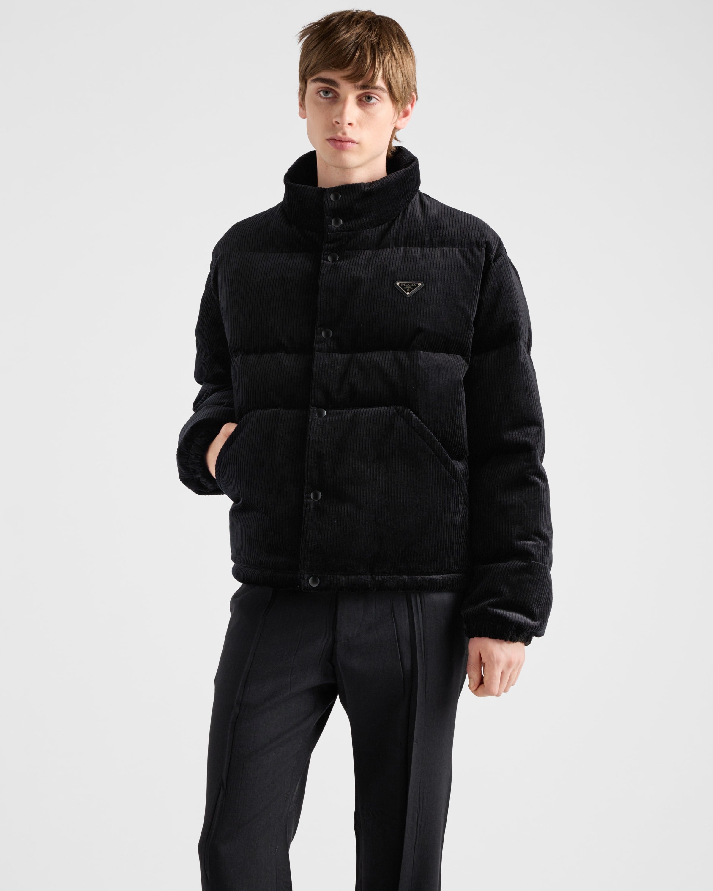 Cropped corduroy down jacket Black