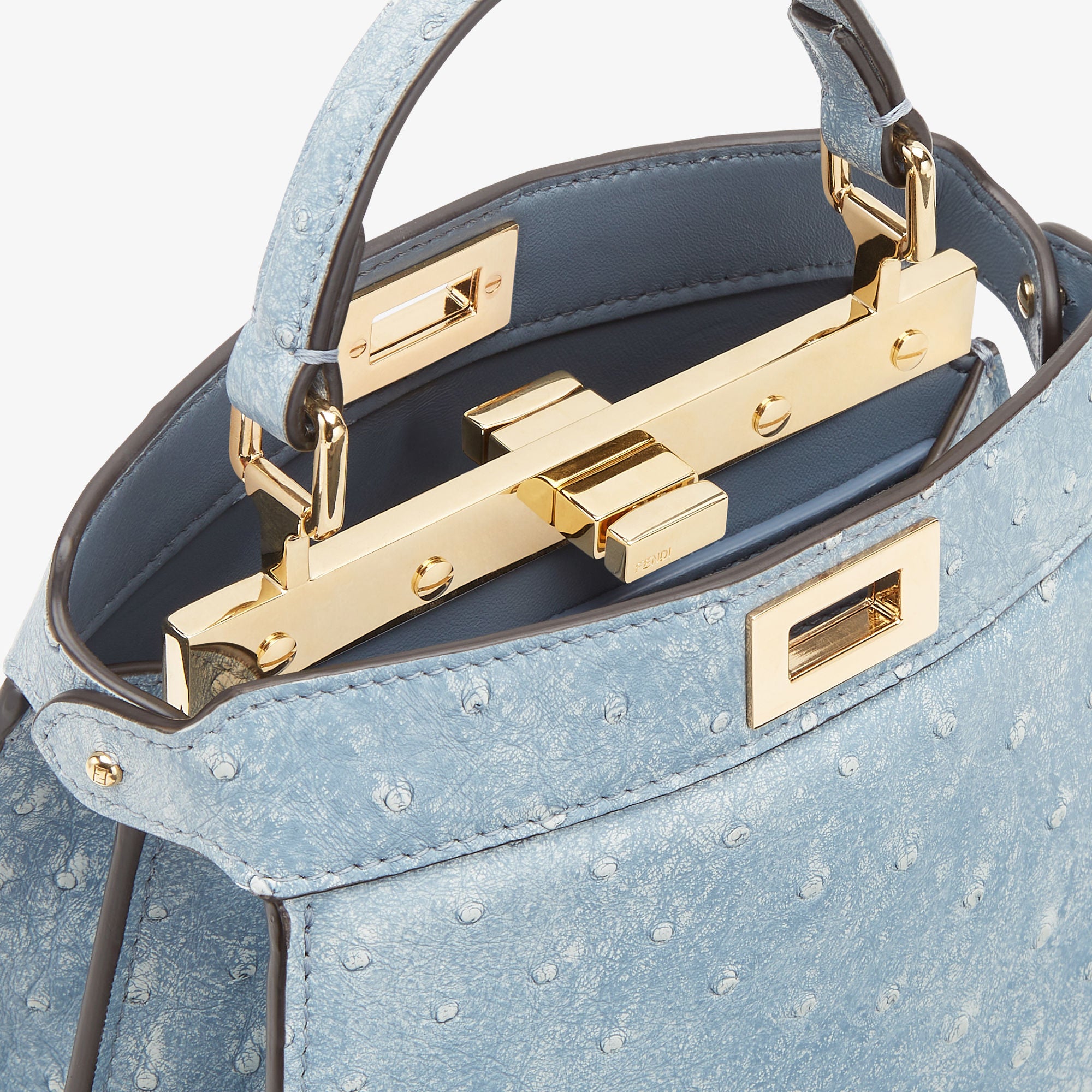 Peekaboo ISeeU Petite Denim-effect blue ostrich leather bag