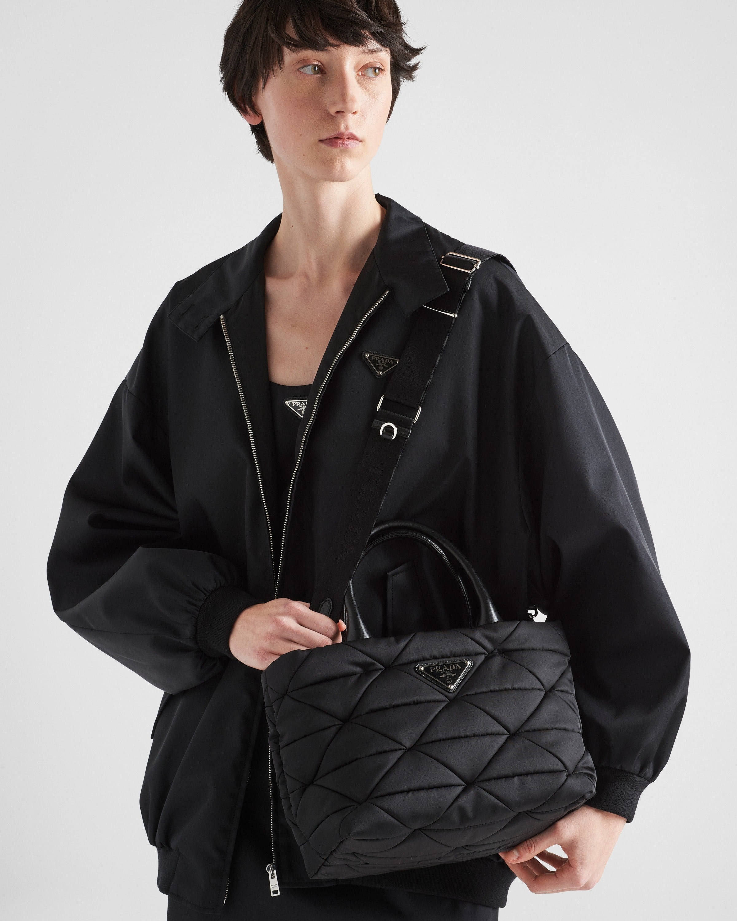 Small Re-Nylon padded tote bag Black