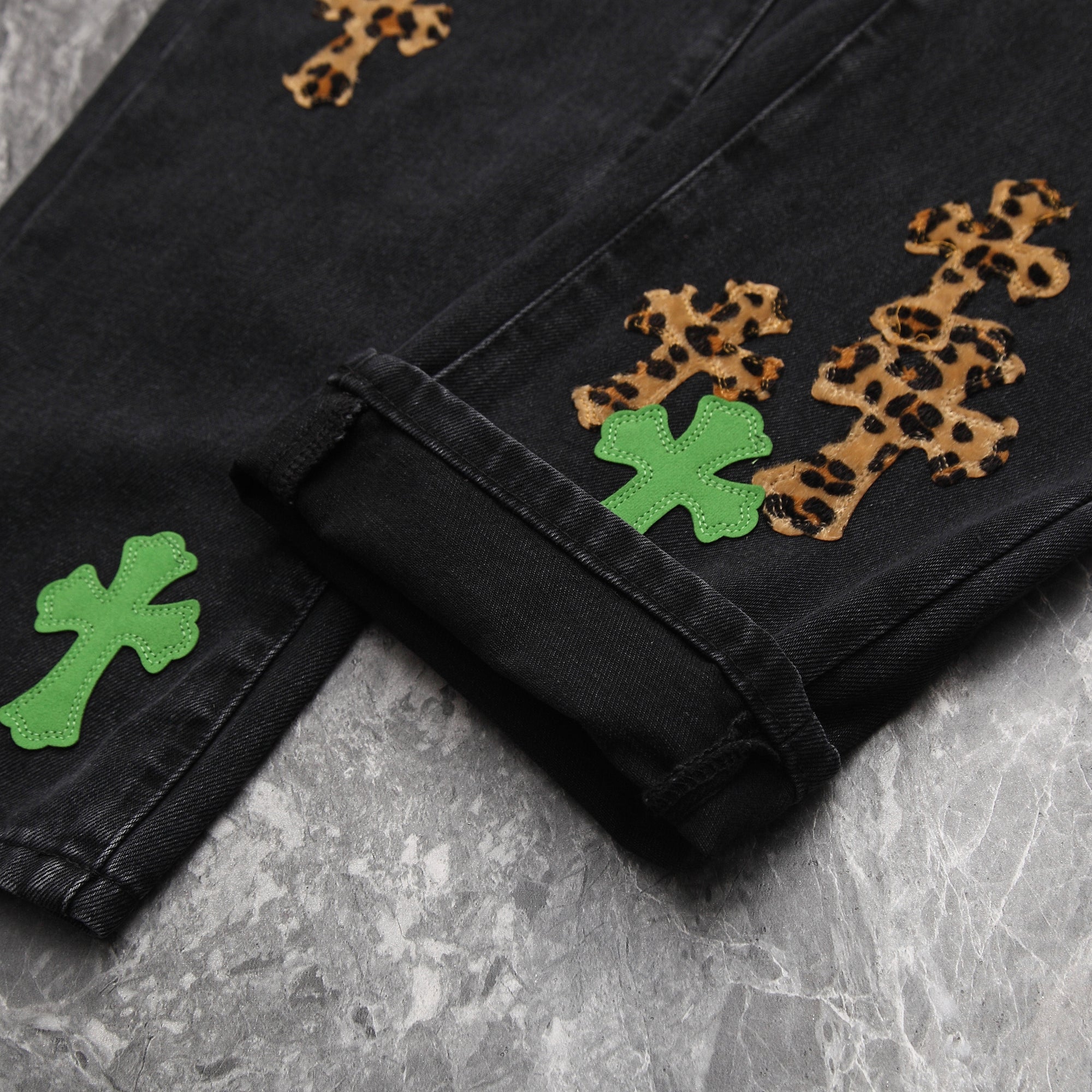 Chrome Hearts Horse Fur Leather Patchwork Jeans