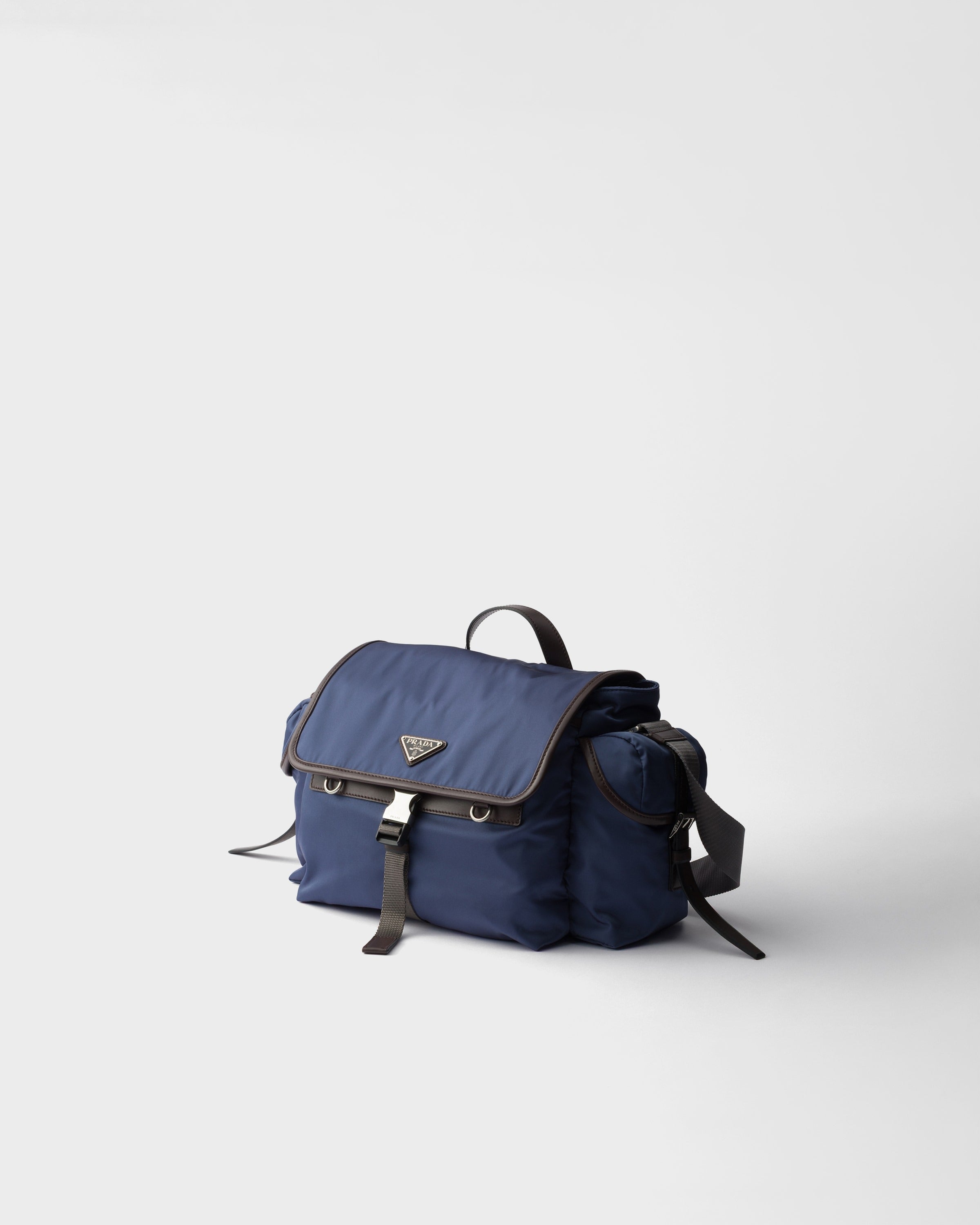 Re-Nylon and leather shoulder bag Aviation Blue