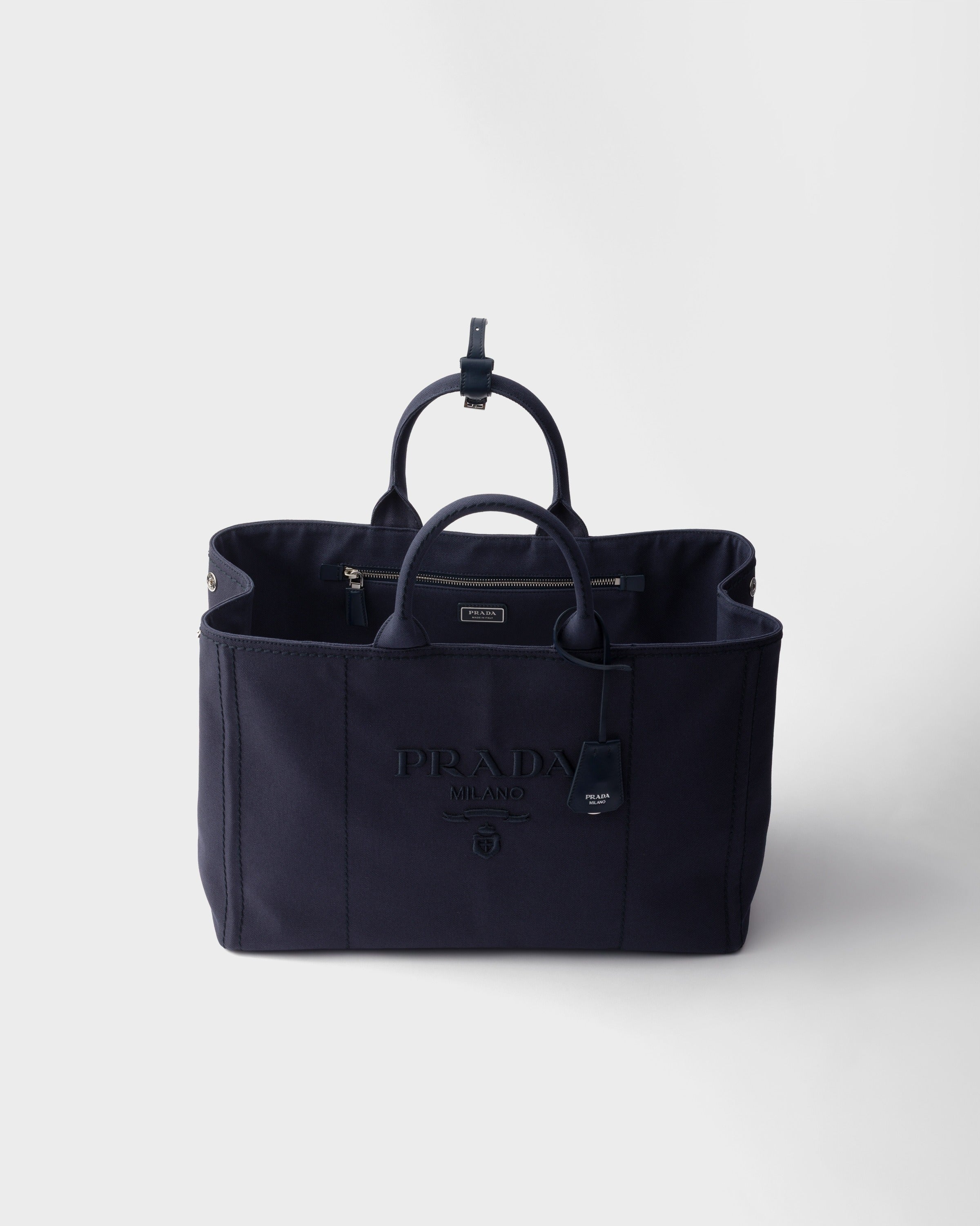 Prada Jardinière extra large cotton canvas tote bag Baltic Blue