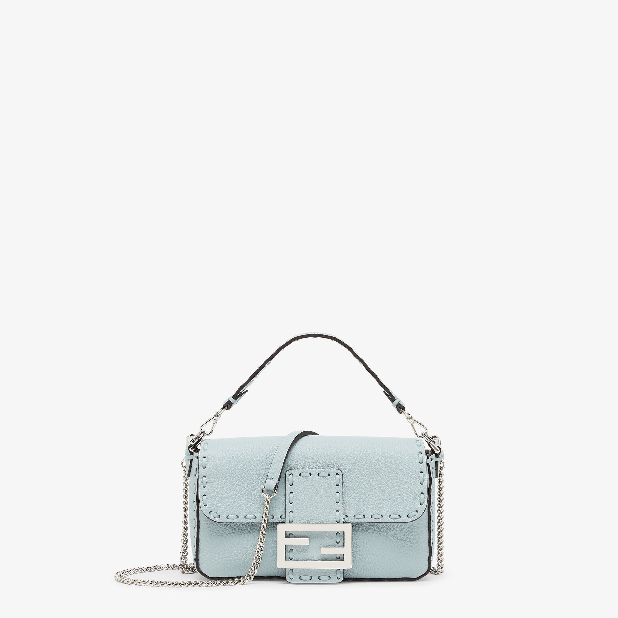 Baguette Mini Light blue Selleria bag with 309 hand-sewn topstitches