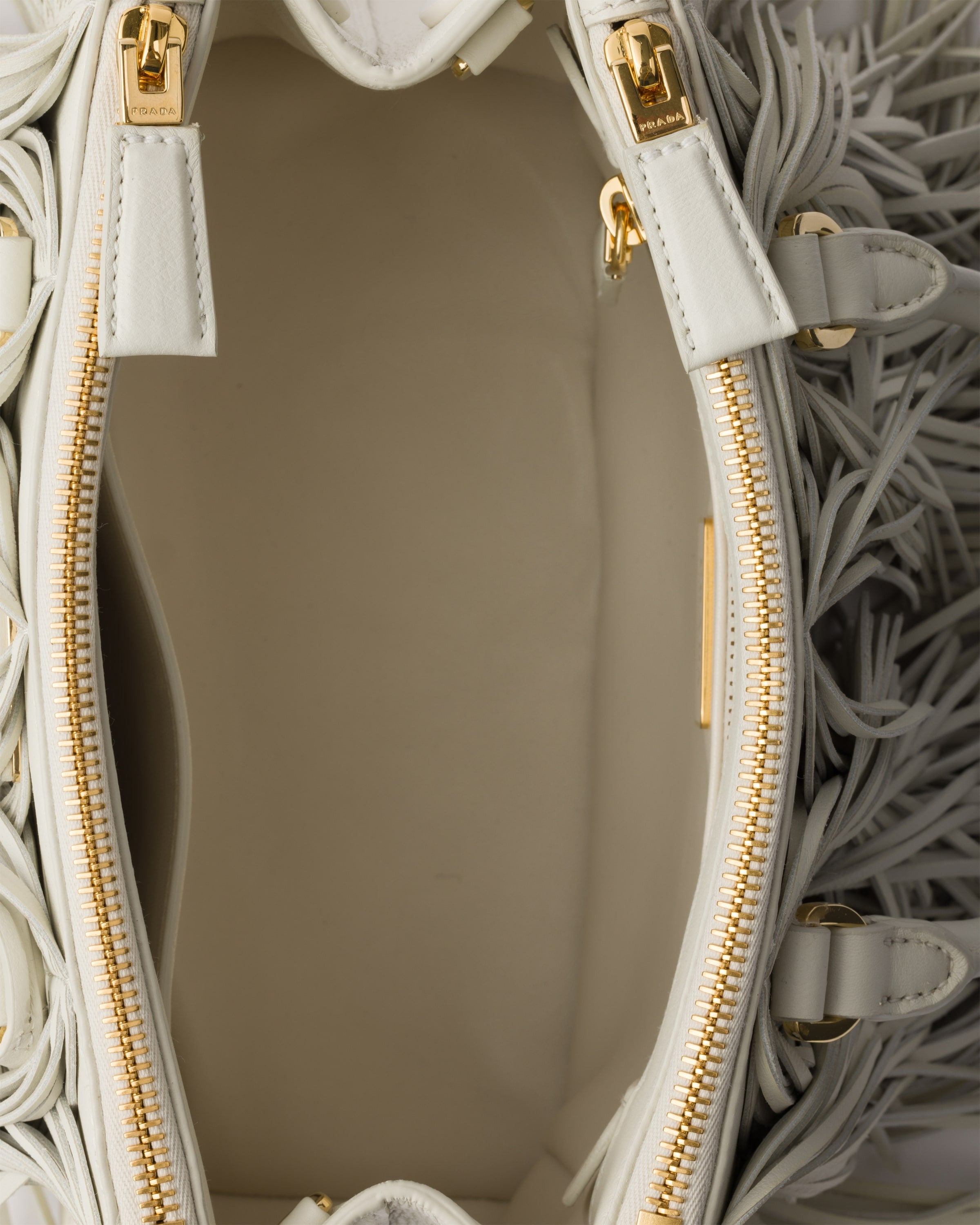 Prada Galleria small leather bag with fringe White