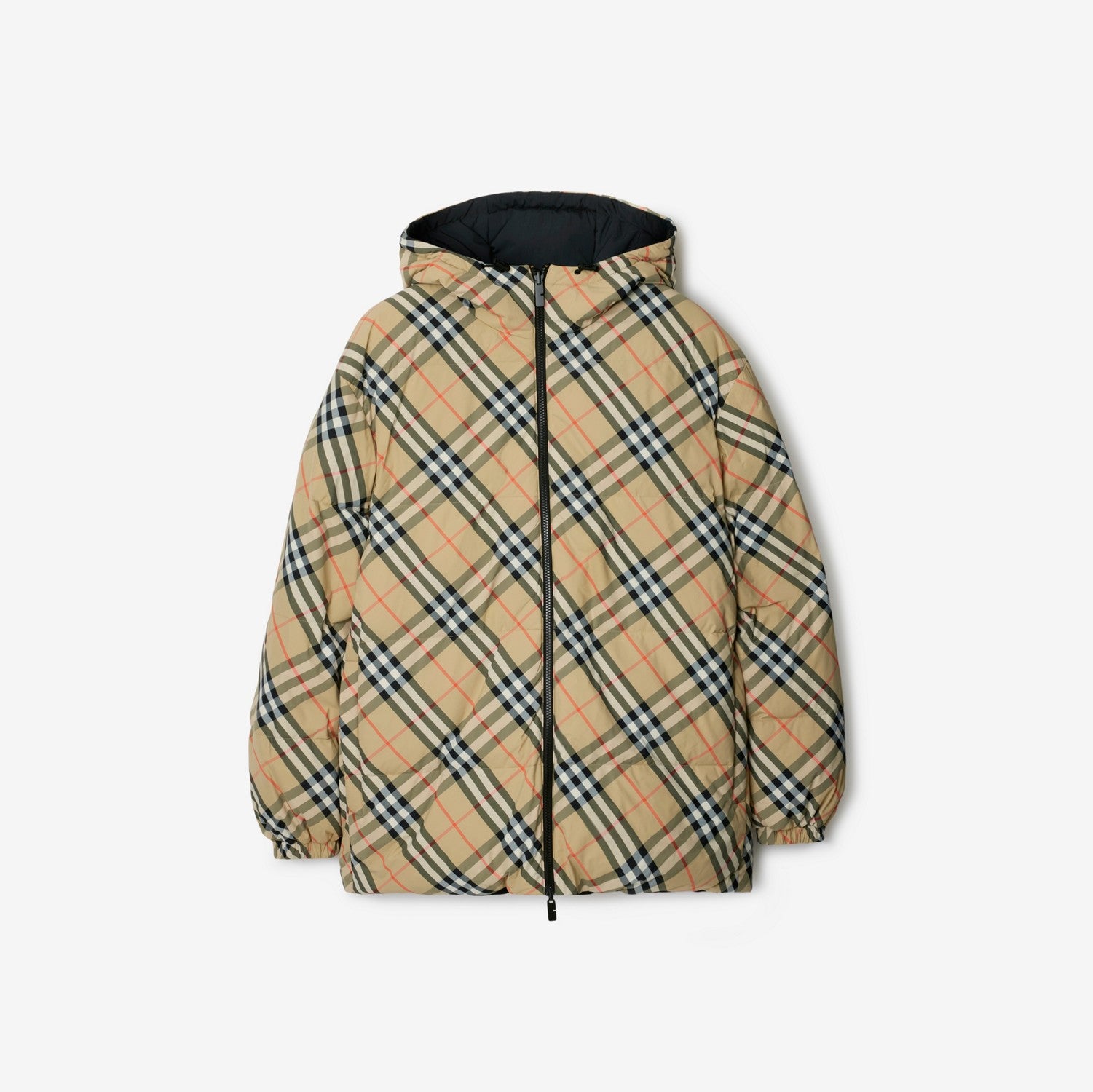 Reversible Check Nylon Puffer Jacket - Sand