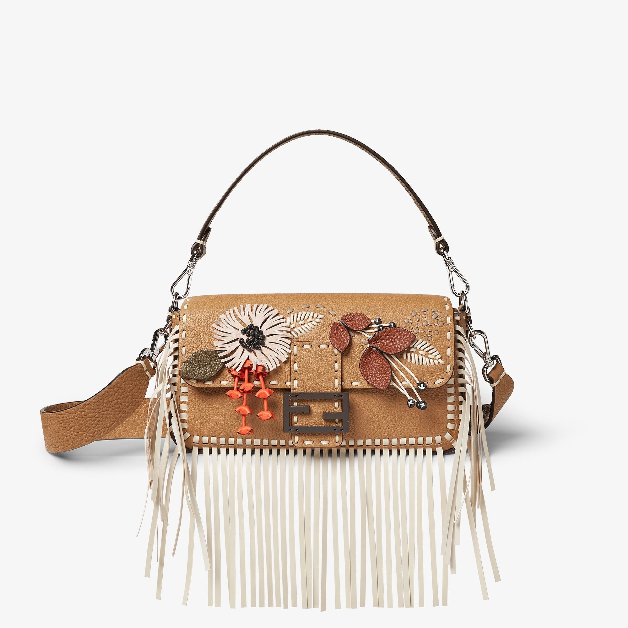 Baguette Cappuccino-colored Selleria bag with floral motifs and 612 hand-sewn stitches