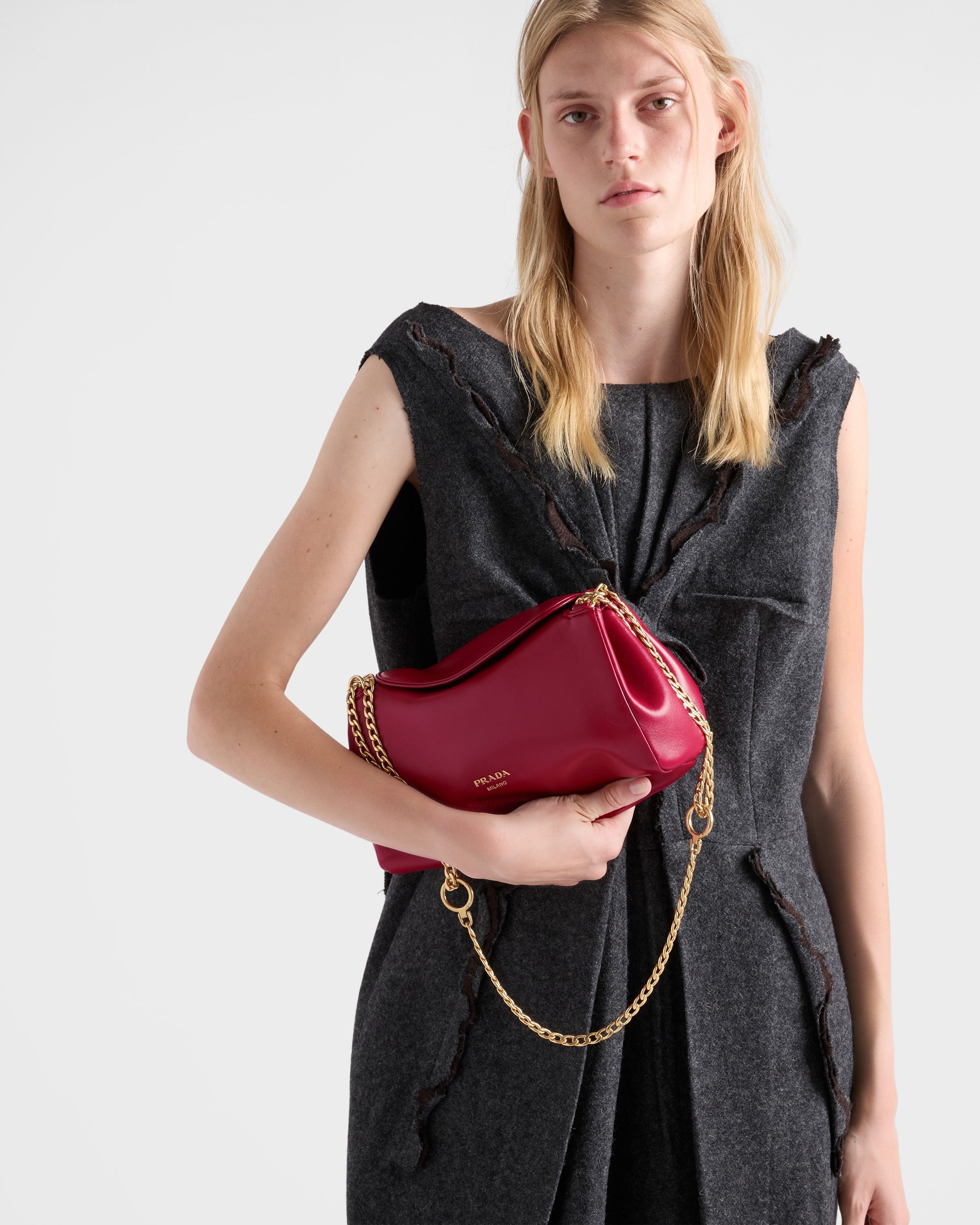 Small Prada Tumulte nappa leather bag Cherry