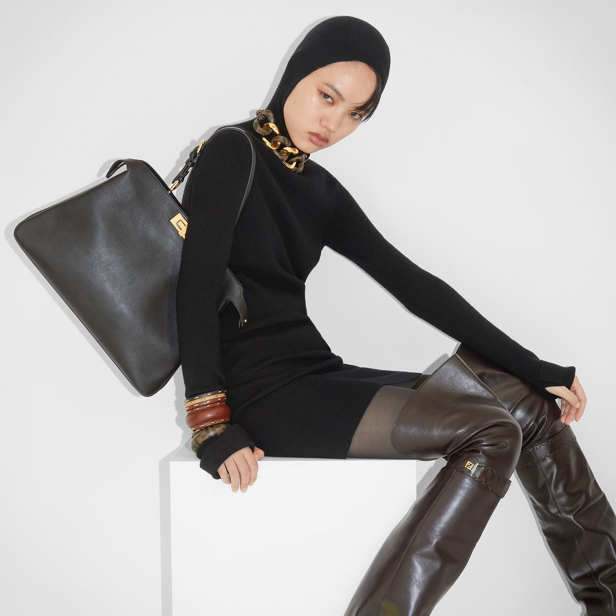 Peekaboo Soft Large Black leather bag