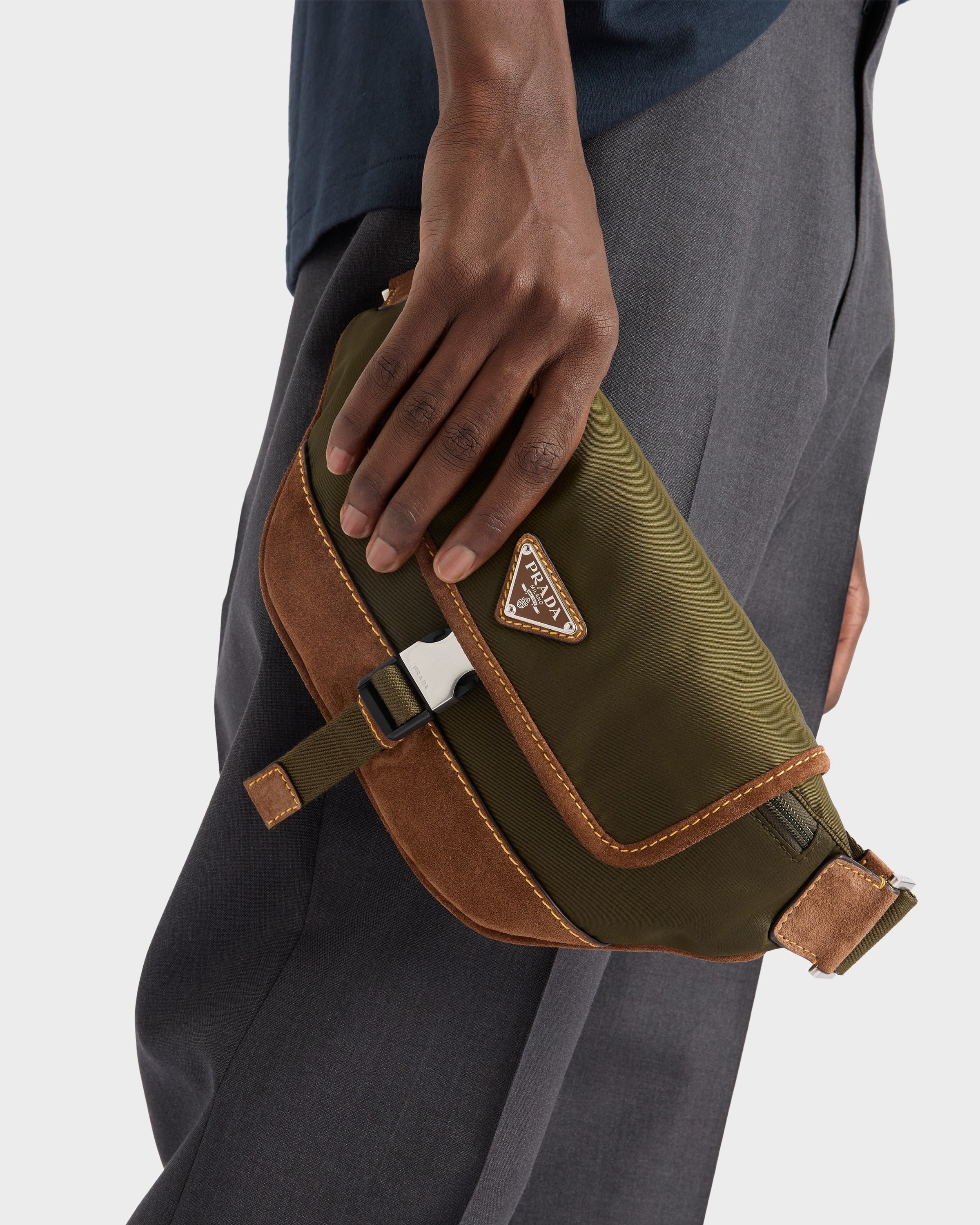 Re-Nylon and suede belt bag Musk Green/Cocoa