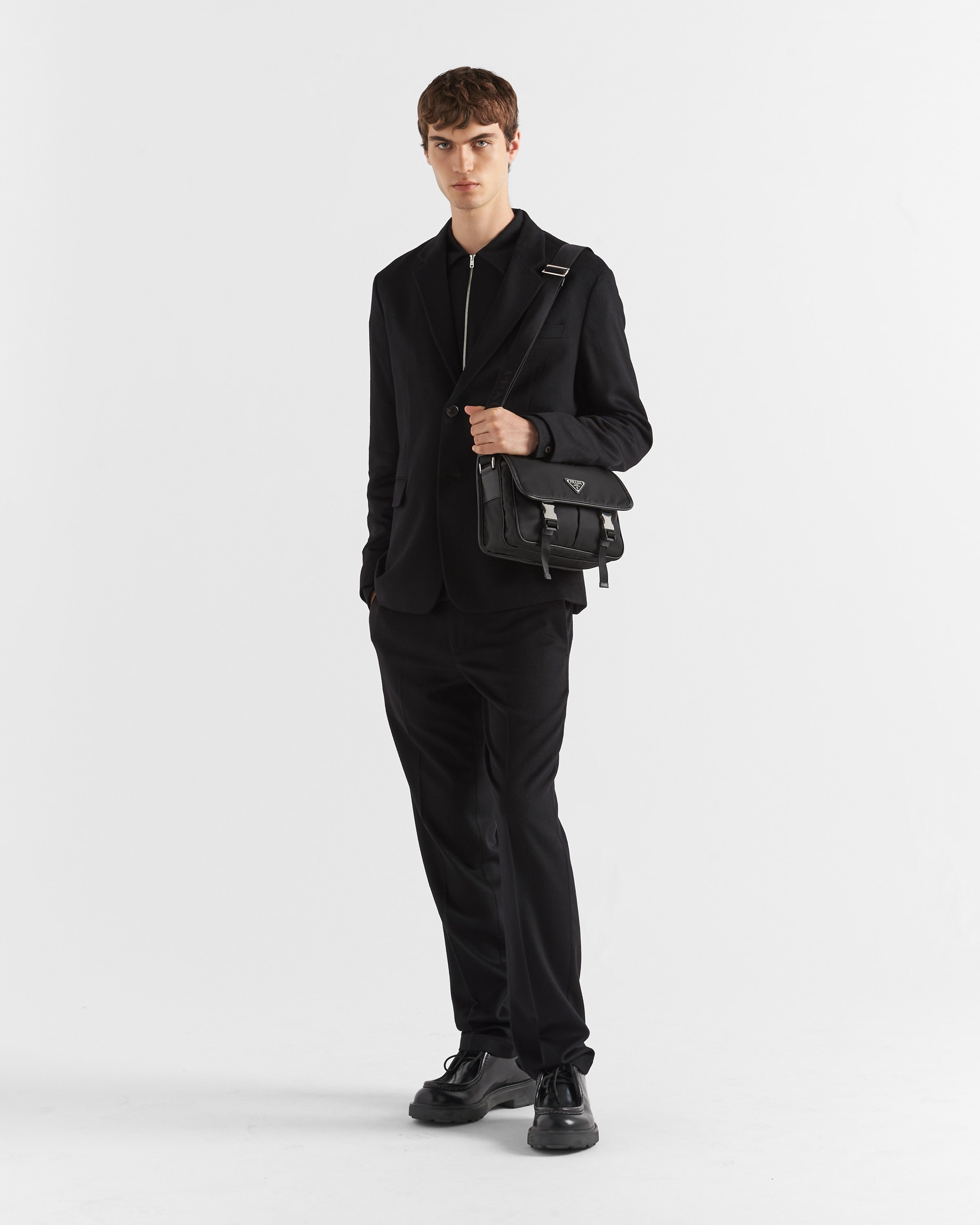 Re-Nylon and Saffiano leather shoulder bag Black