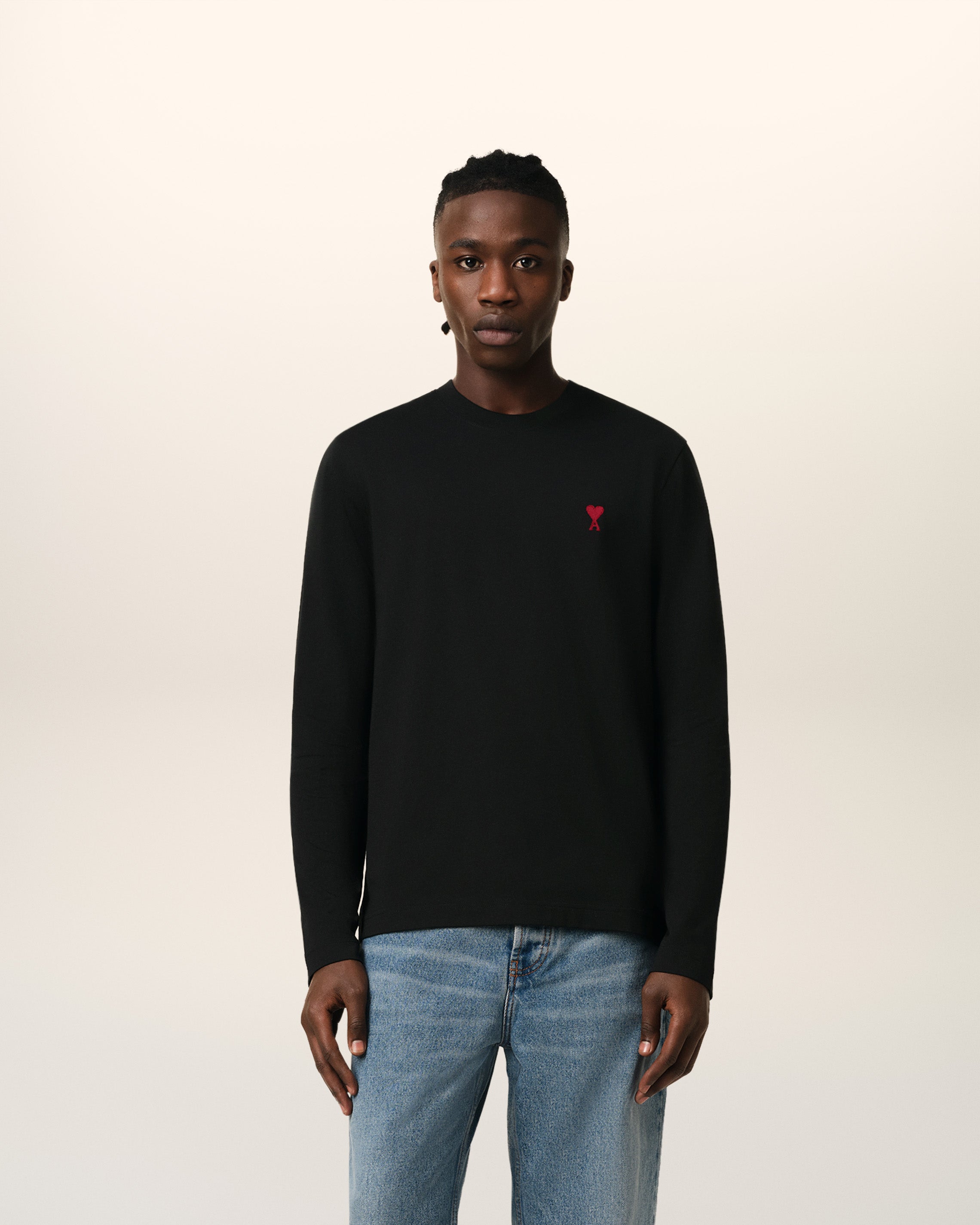 BLACK COTTON AMI DE COEUR LONG SLEEVES T-SHIRT BLACK