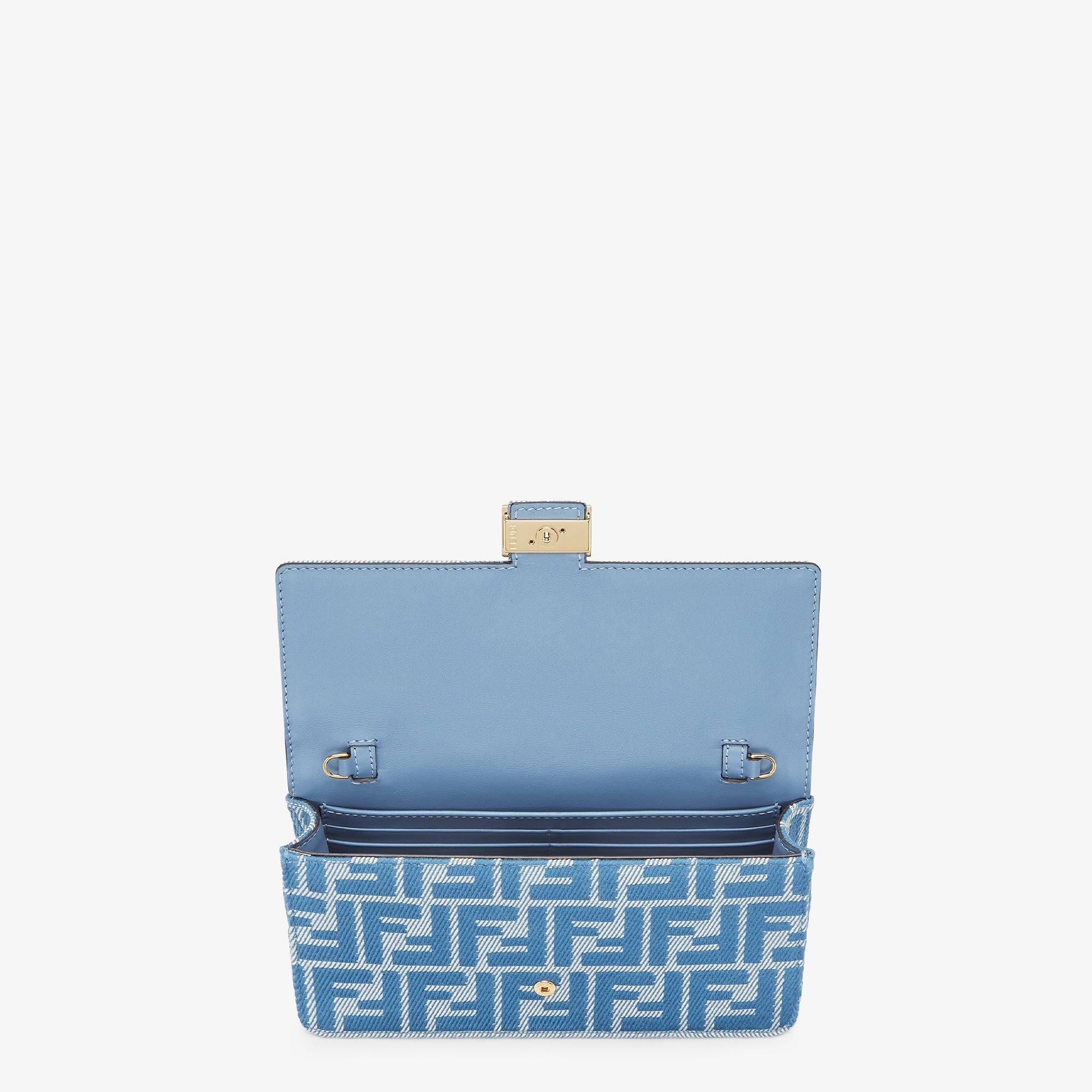 Wallet On Chain Baguette Blue denim-effect FF jacquard wallet