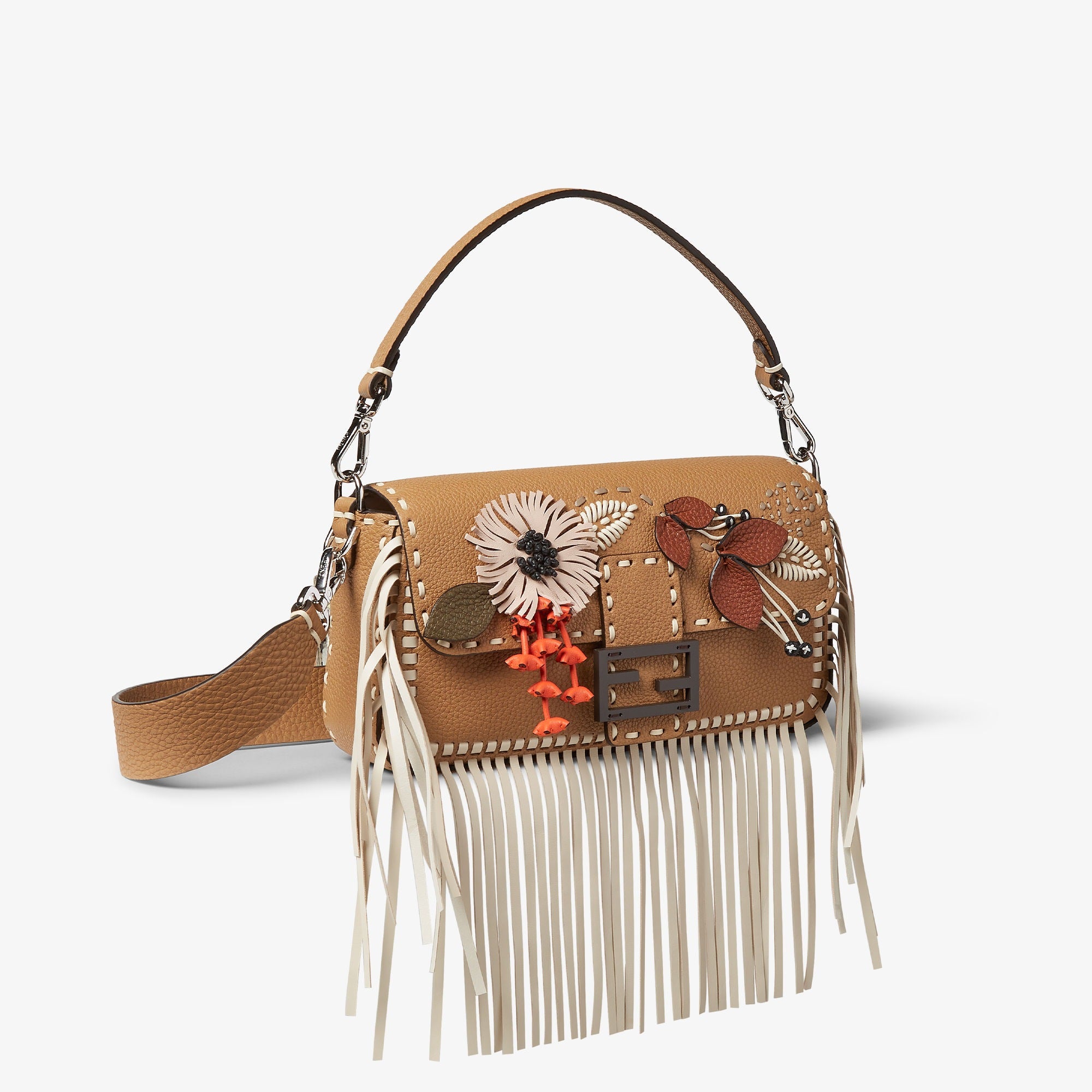 Baguette Cappuccino-colored Selleria bag with floral motifs and 612 hand-sewn stitches